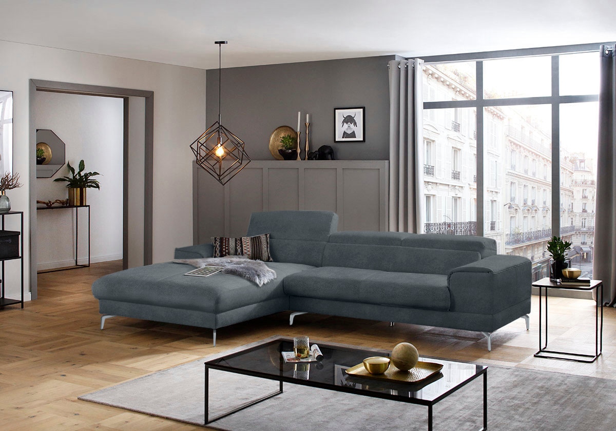 W.SCHILLIG Ecksofa »piedroo, Designsofa mit tollem Sitzkomfort, bequem und elegant, L-Form«, Kopfteilverstellung, wahlweise mit Sitztiefenverstellung, Breite 303cm