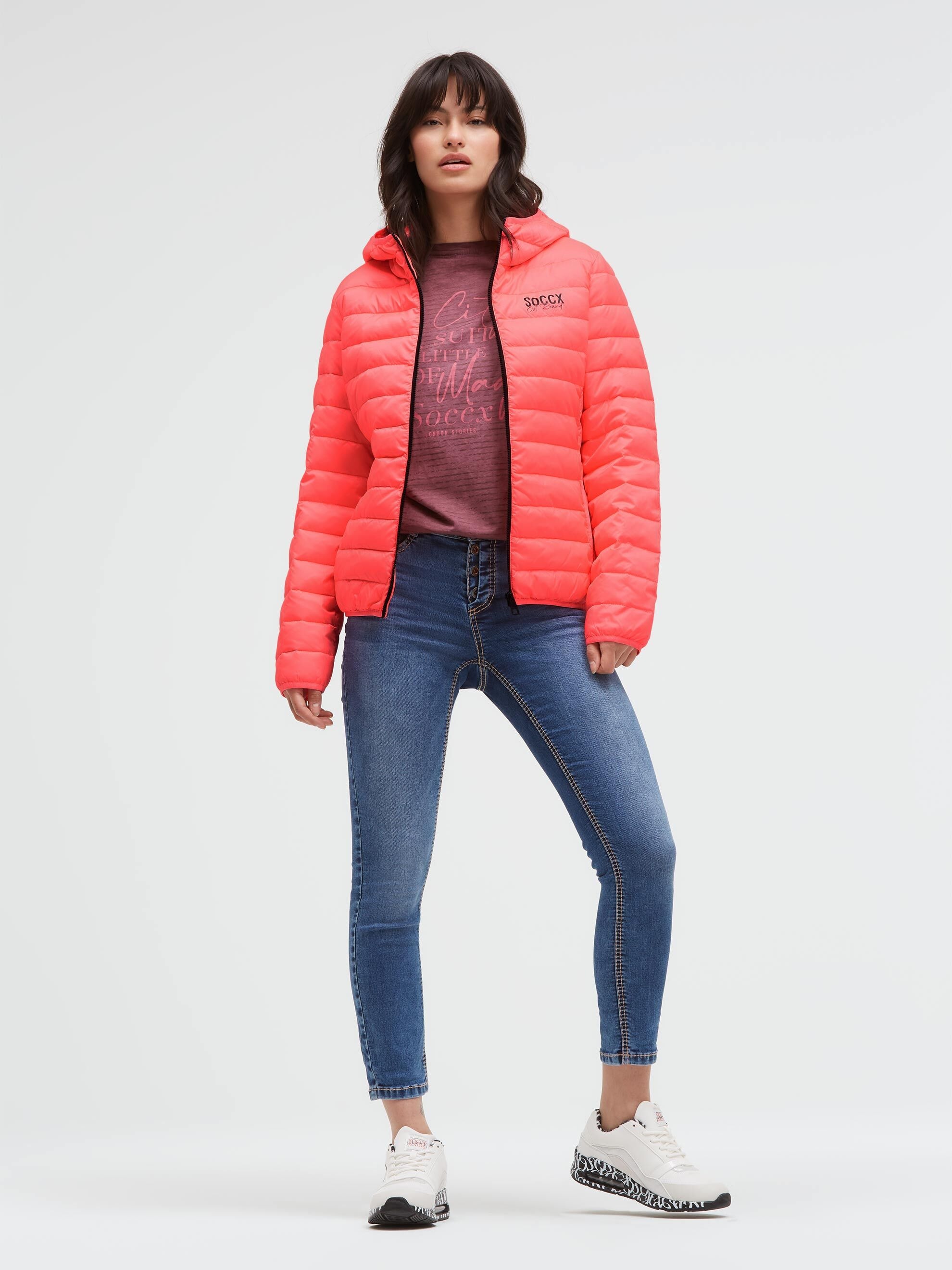SOCCX Outdoorjacke mit Kapuze mit elastischem Saumabschluss