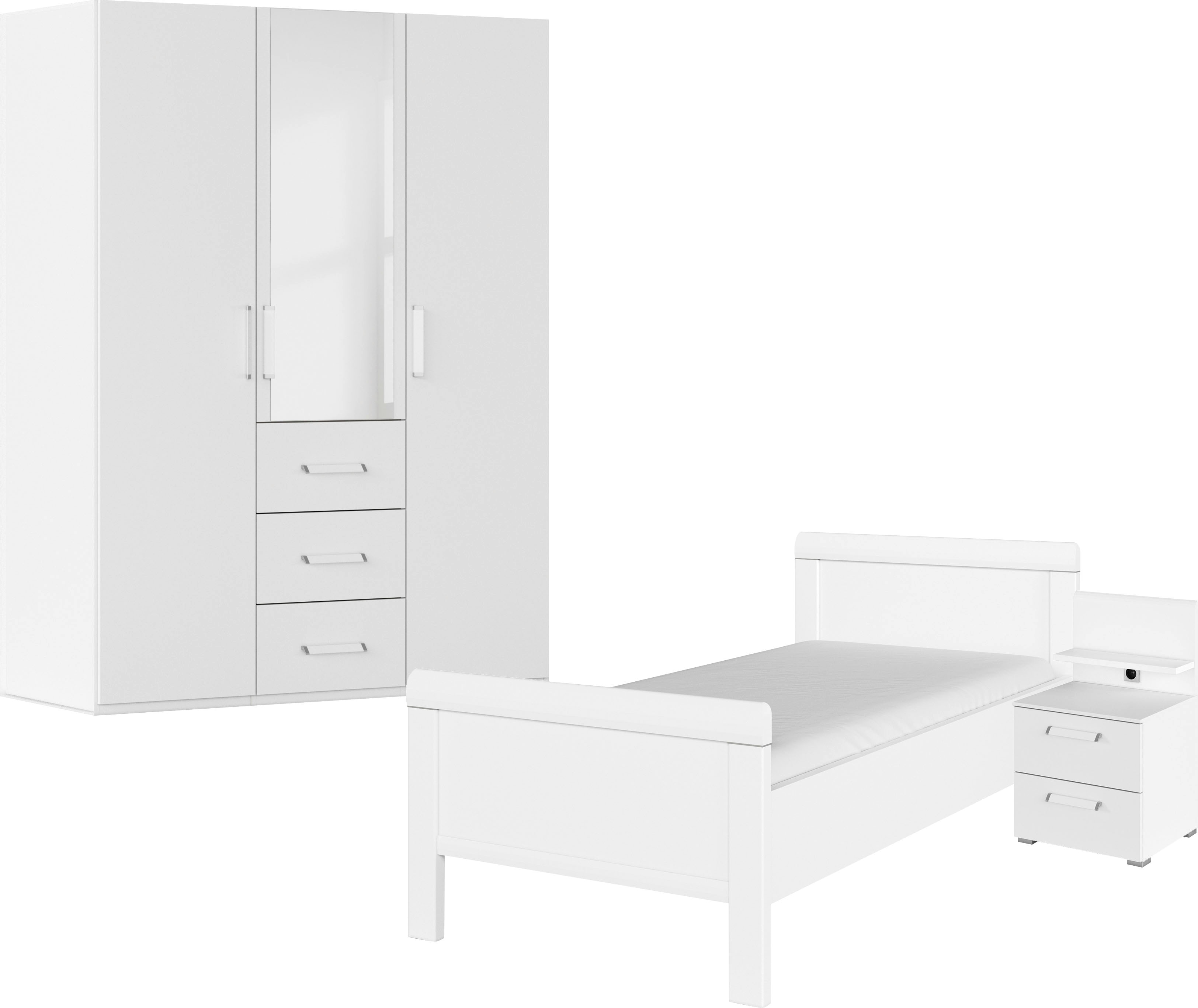 rauch "Komplettschlafzimmer Schlafzimmer EVELYN" Set, inkl. SOFT-CLOSE-FUNKTION, 3 Stk. tlg. Schrank und Bett in 2 Breiten, Nachttisch mit Paneel MADE IN GERMANY