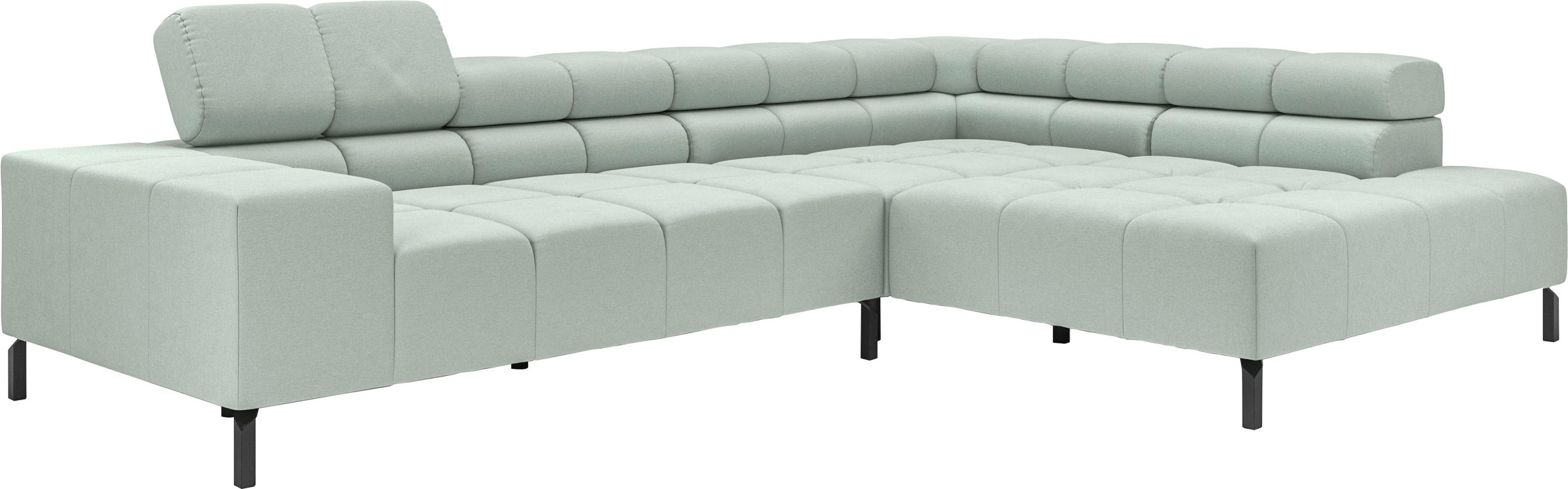 INOSIGN Ecksofa »Ancona New, wahlweise motorische Sitztiefenverstellung, auch in Cord«, feine Steppung, mit Kopfteilverstellung, 3 Zierkissen, L-Form