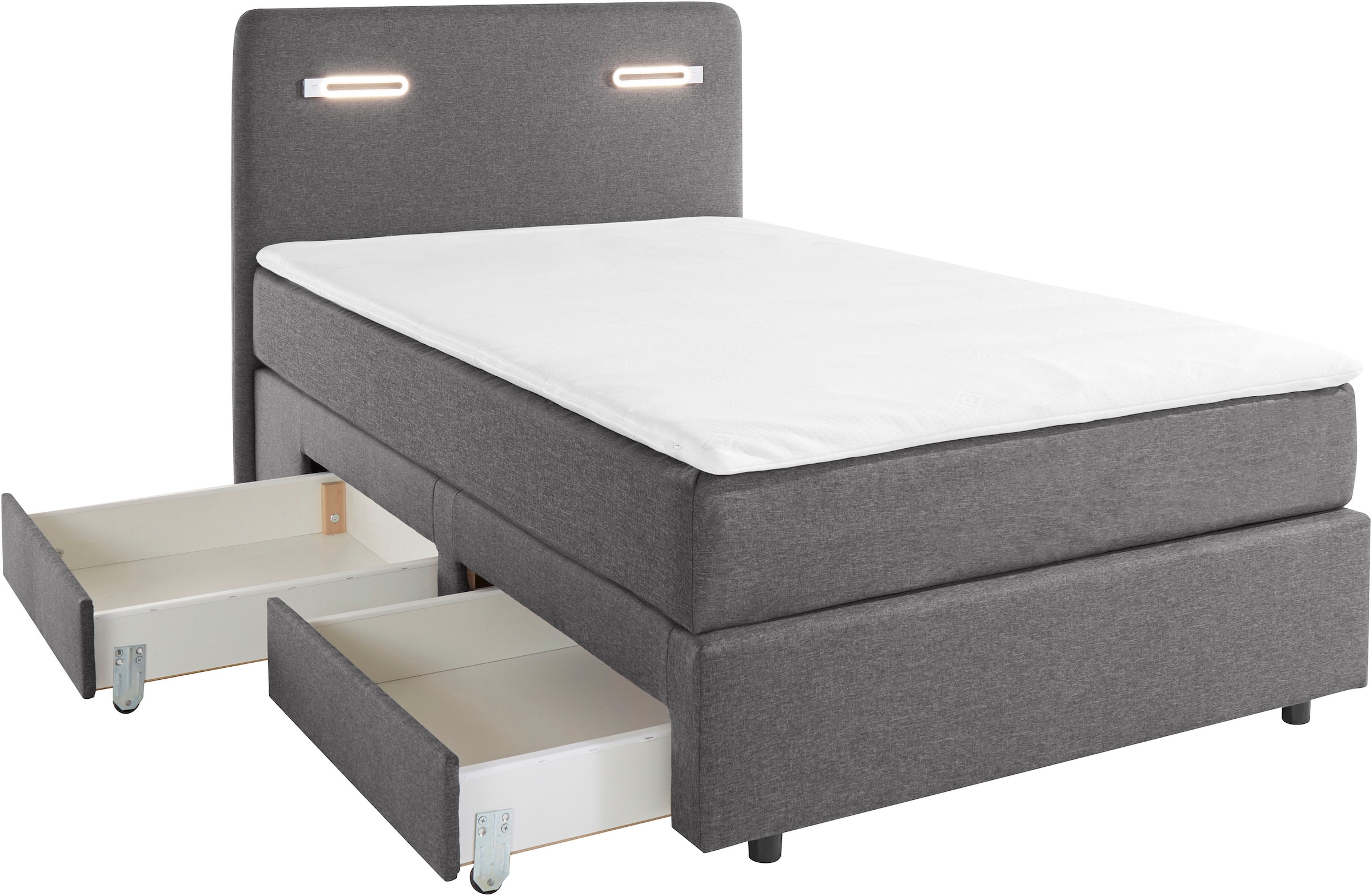 INOSIGN Boxbett »Luan«, Schubkästen, LED-Beleuchtung und Topper, in Breite 120 cm und 180 cm