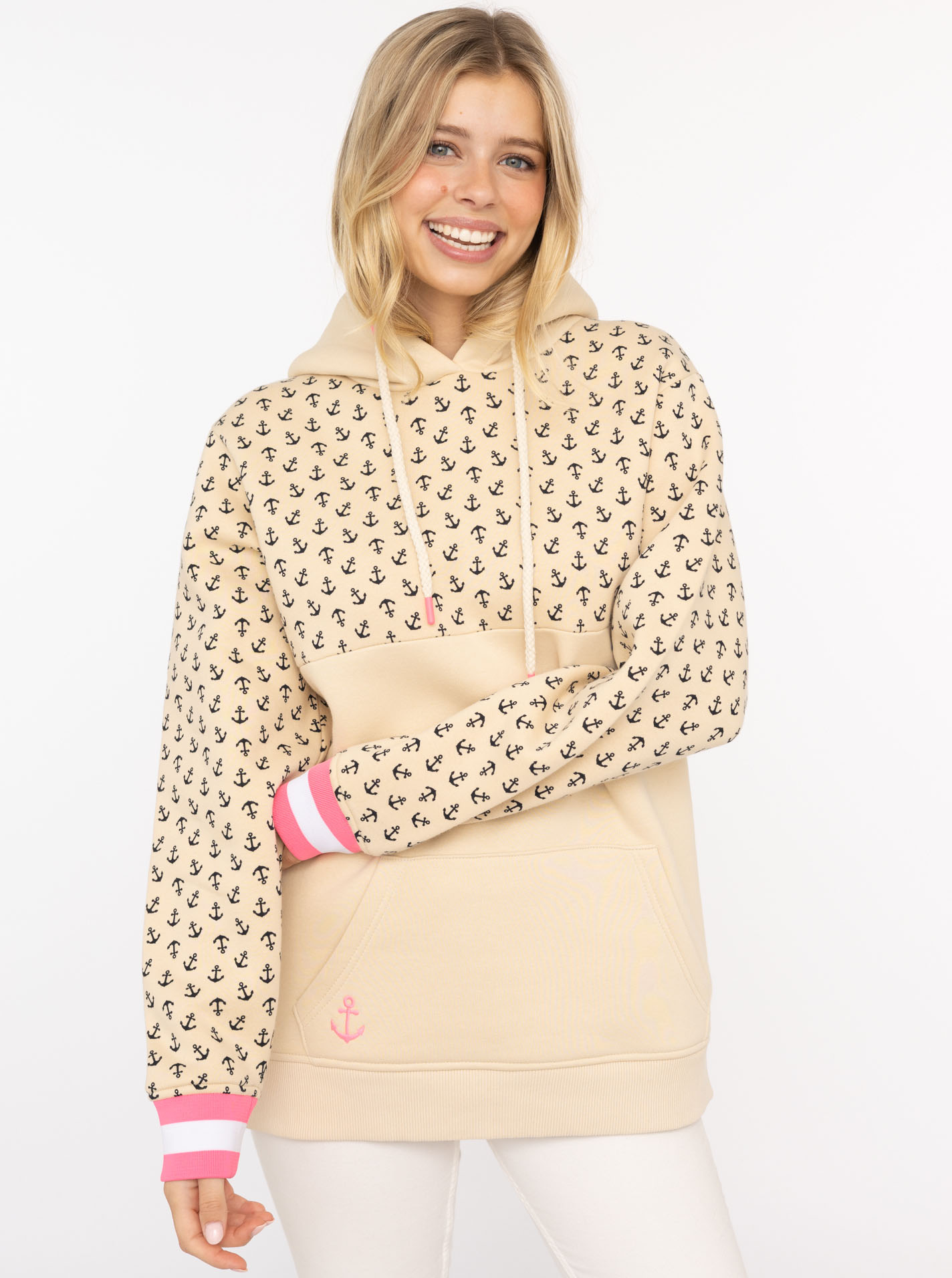 Zwillingsherz Hoodie ""Kleine Anker"", mit kleinen Ankern und gestreiften B günstig online kaufen