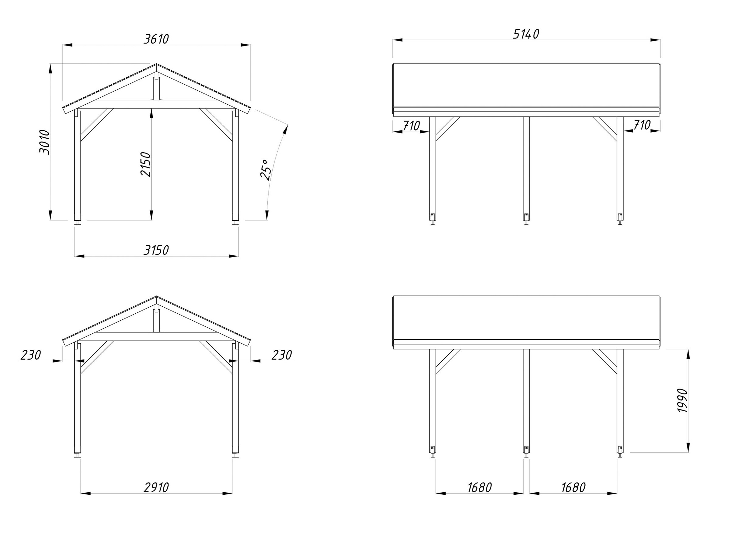 Palmako Einzelcarport »Robert« Massivholz 291 cm weiß/weiß