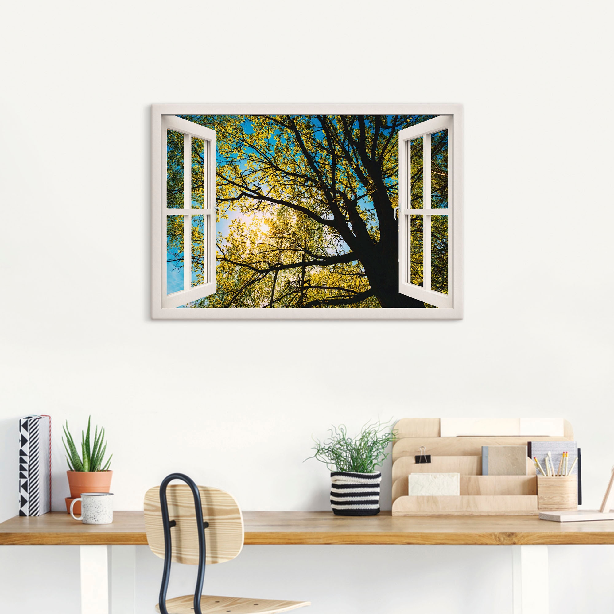 Artland Wandbild »Fensterblick Frühlingssonne Baumkrone«, Bäume, (1 St.), als Leinwandbild, Poster in verschied. Größen