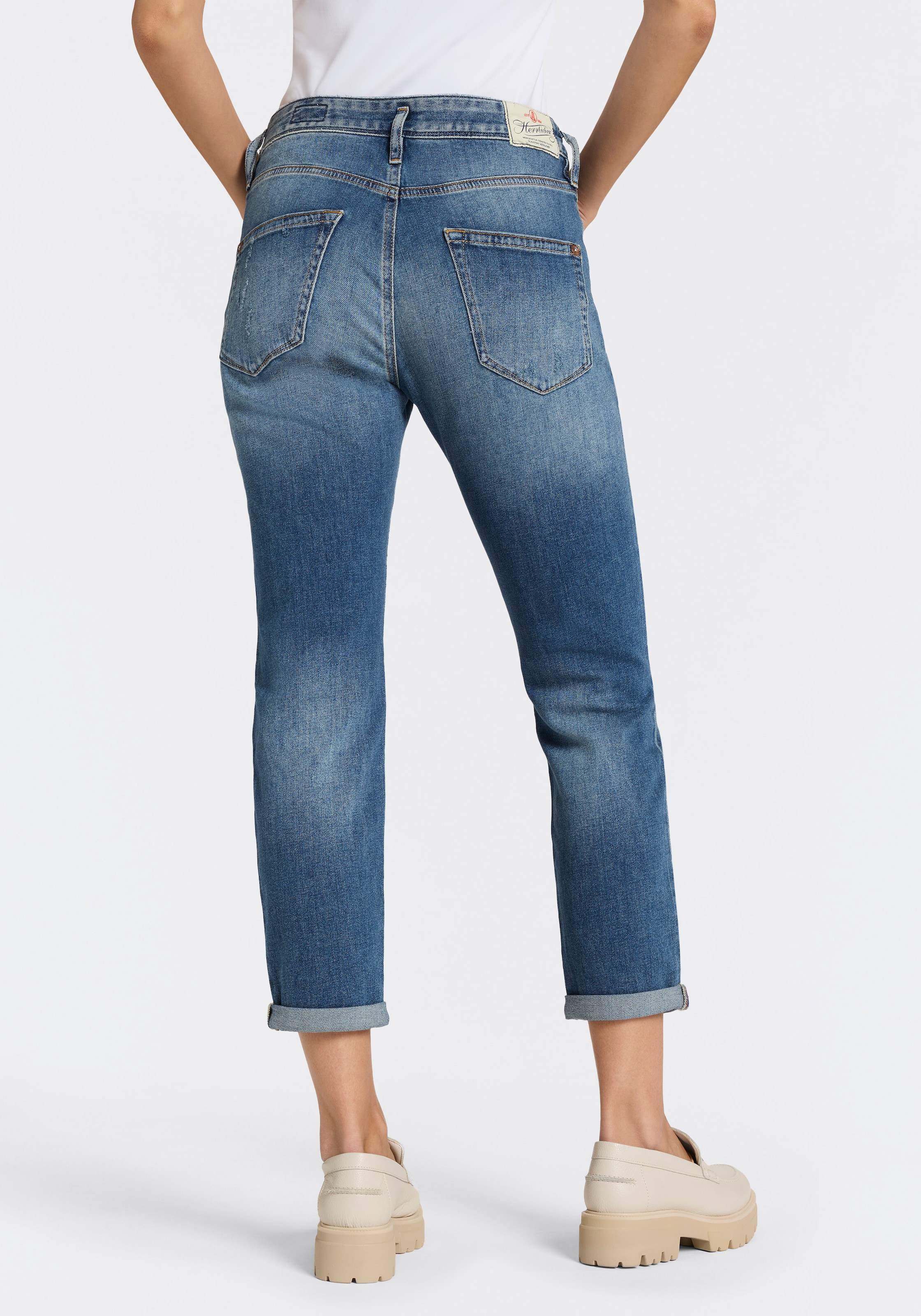 Herrlicher Boyfriend-Jeans »Shyra Cropped Denim Stretch« Shyra,  mit Abnähern, Umschlagsaum
