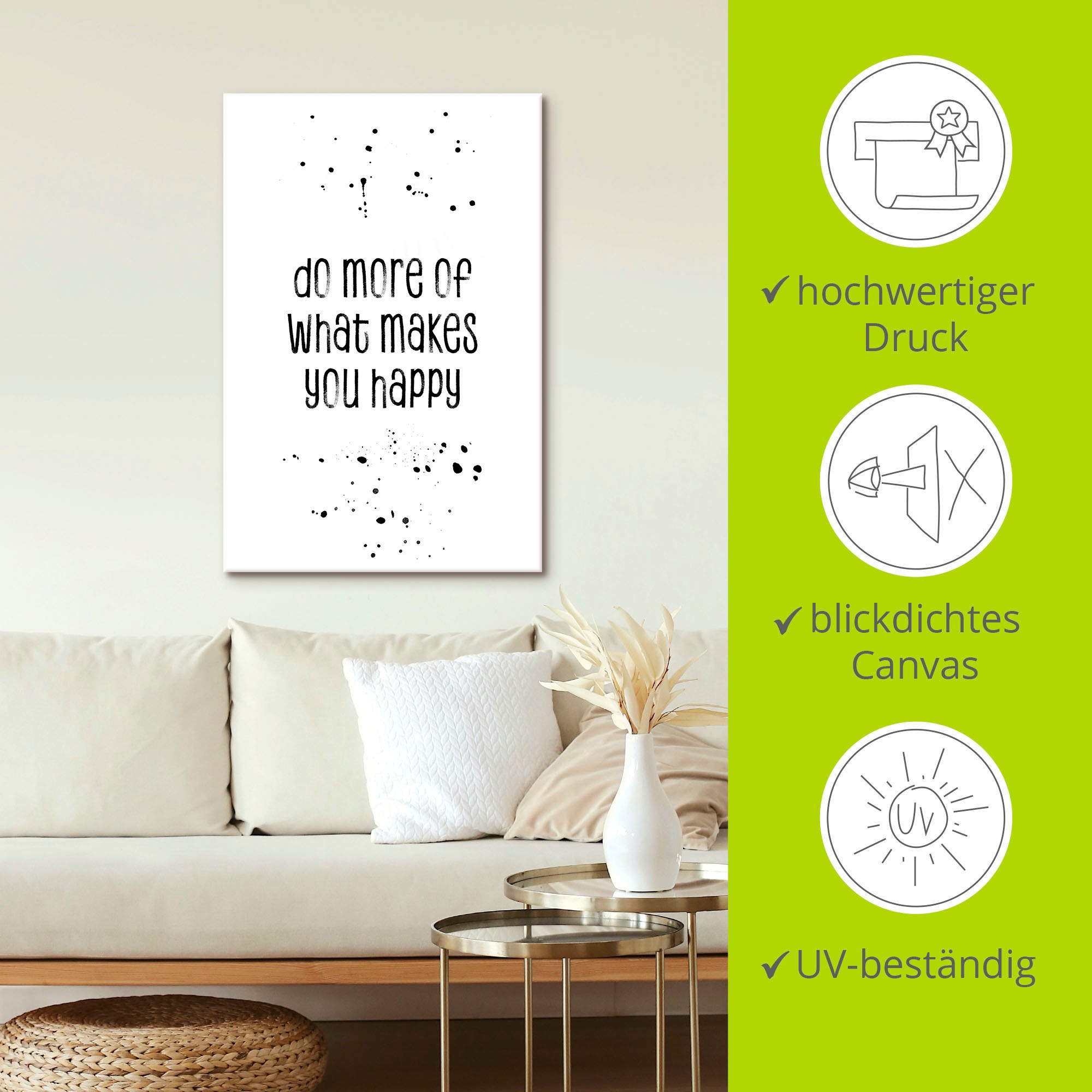 Artland Leinwandbild »Mehr von dem, was glücklich macht« Sprüche & Texte 1 Stk. tlg. auf Holzrahmen gespannt