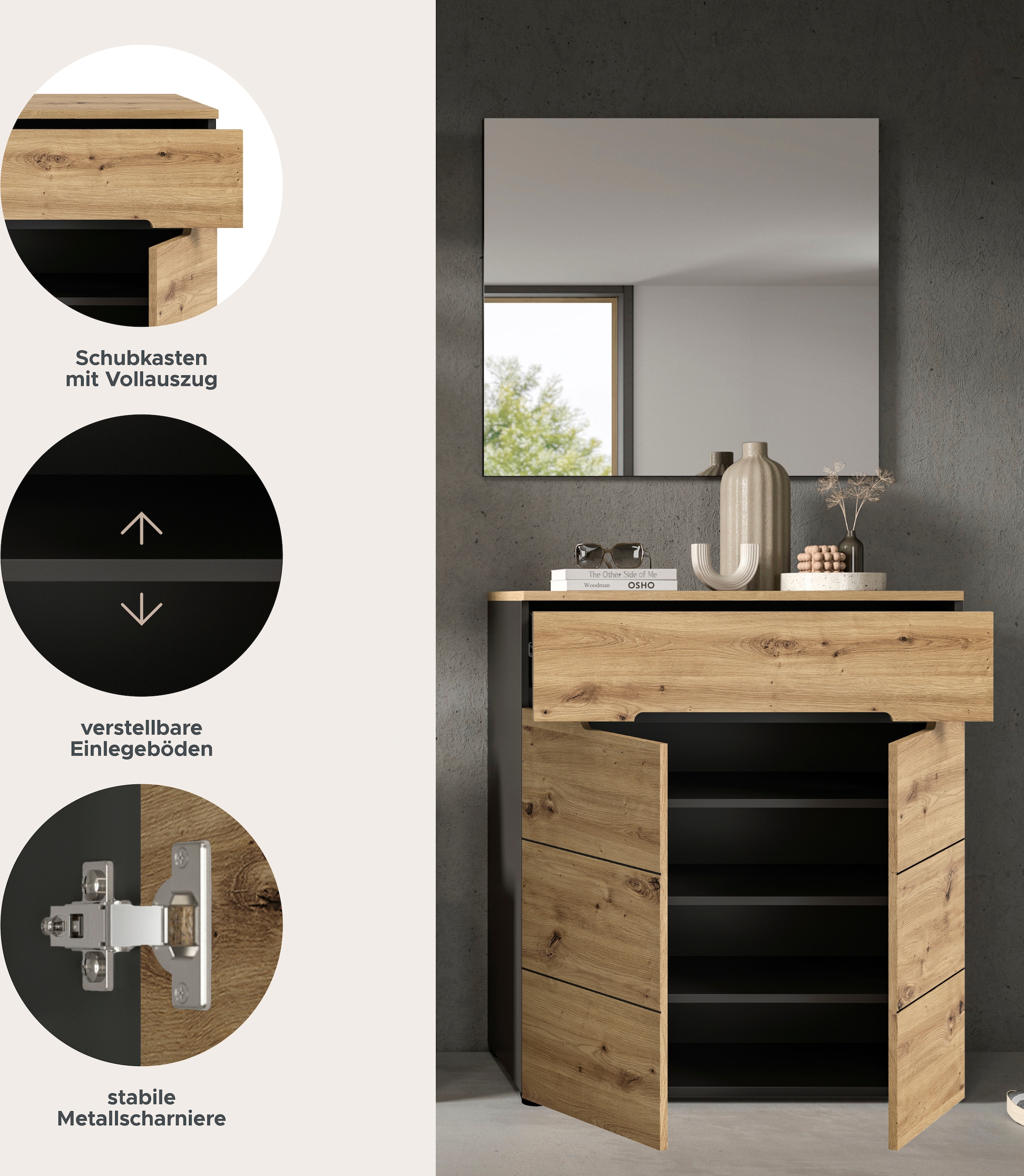 INOSIGN Garderoben-Set »REHAT, TOPSELLER!, 2-teilig, Breite 80cm, individuell erweiterbar«, (2 St.), Garderobenkombination, Kombination, Diele, Garderobe, Garderobenmöbel