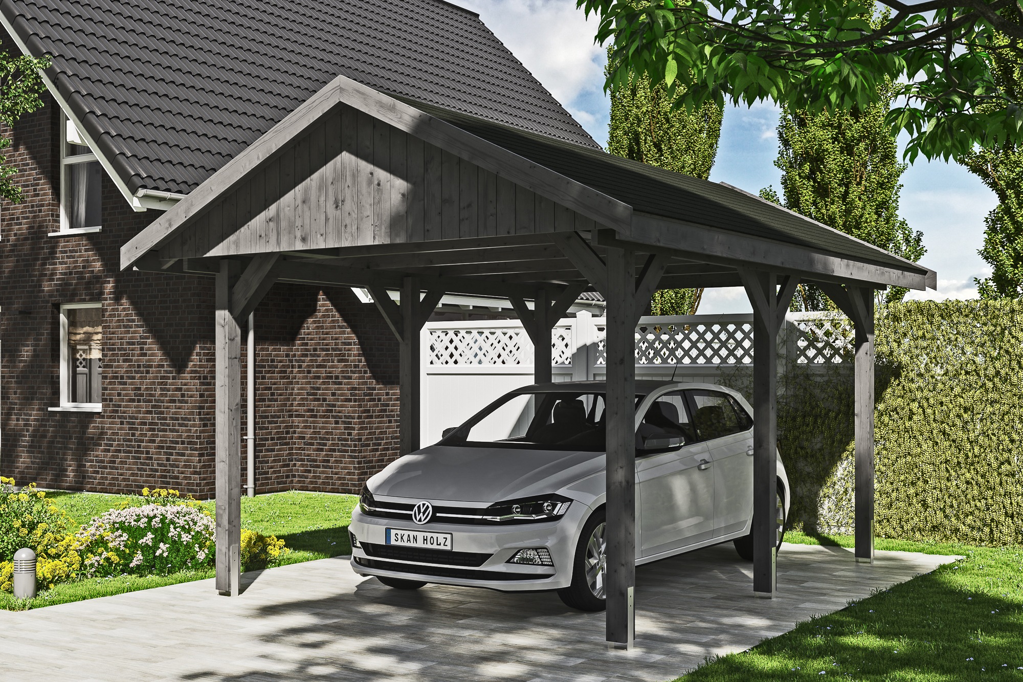 Skanholz Einzelcarport »Wallgau«, 291 cm, Schiefergrau, mit schwarzen Dachschindeln
