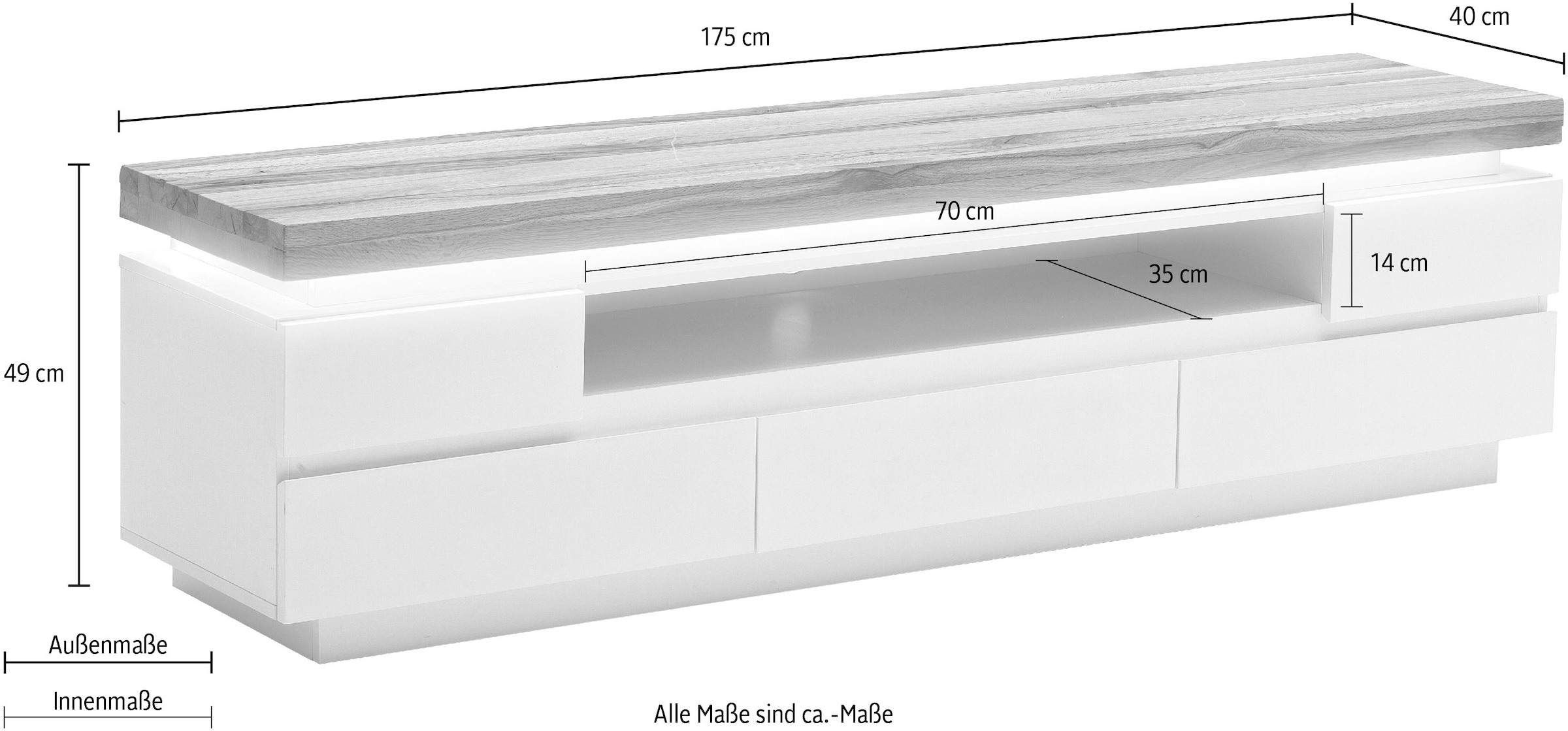 MCA furniture Lowboard »Romina«, mit LED Beleuchtung weiß dimmbar, inkl. Fernbedienung