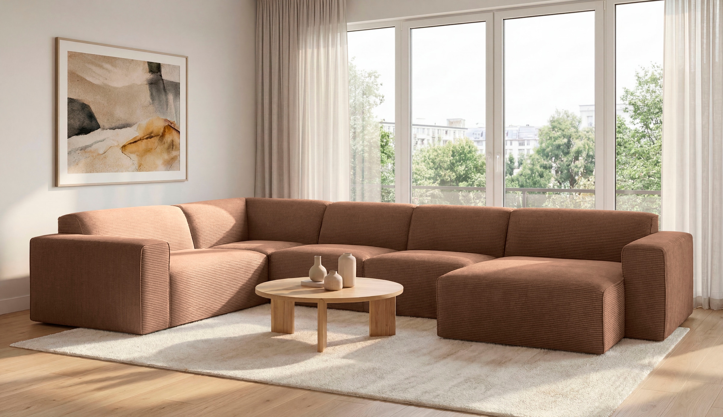 OTTO home Wohnlandschaft "Clayton Breite 371 cm, U-Form" in einem trendigen Cord-Bezug, verschiedene Kombinationen verfügbar