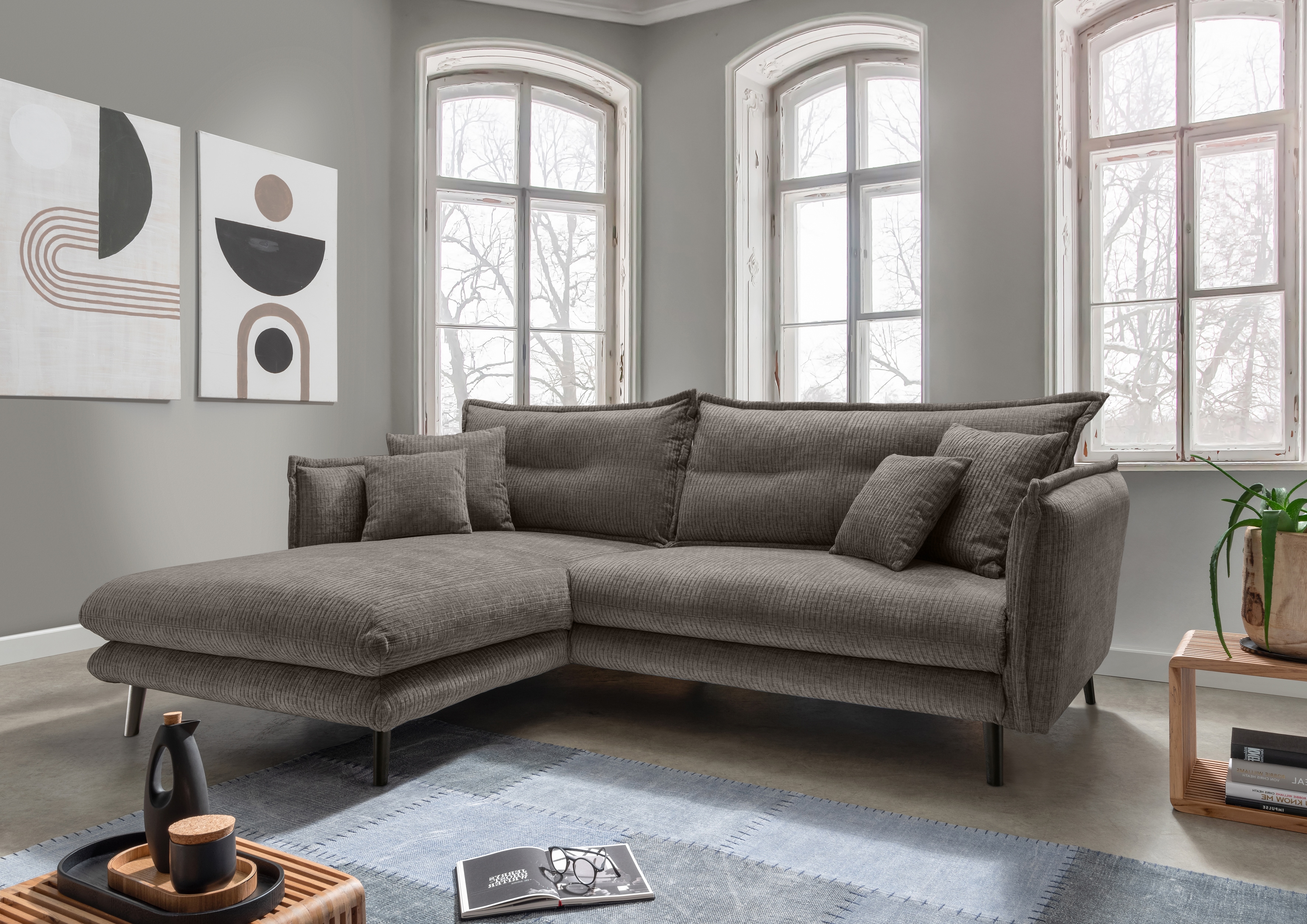 Home affaire Ecksofa "Levke, 255 x 180 cm, modern und bequem" Velours, Kissen: Paradiso, L-Form, inkl. Rücken- und Zierkissen