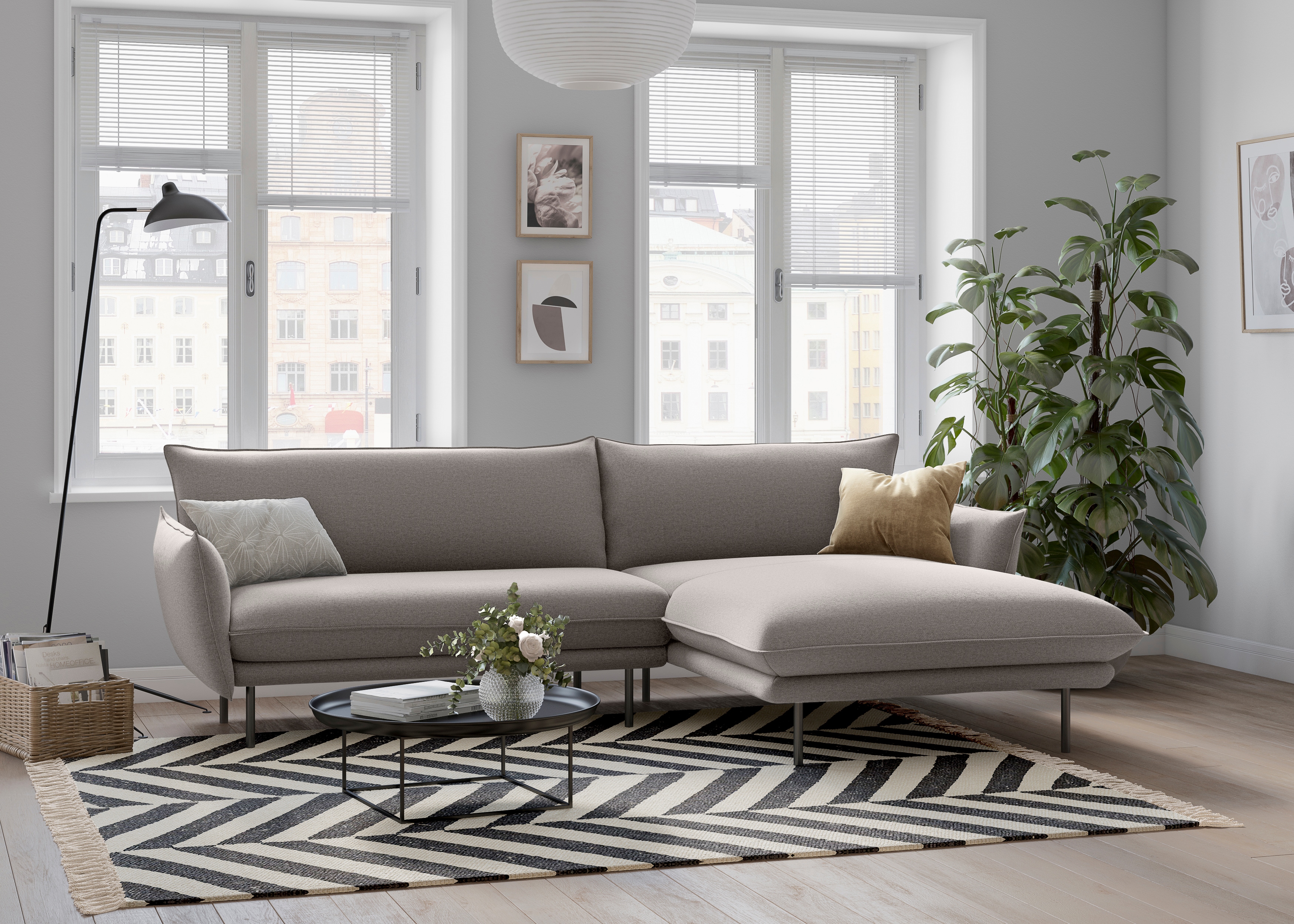OTTO home Ecksofa "Stine L-Form" Besonderes Design durch Kissenoptik und Keder