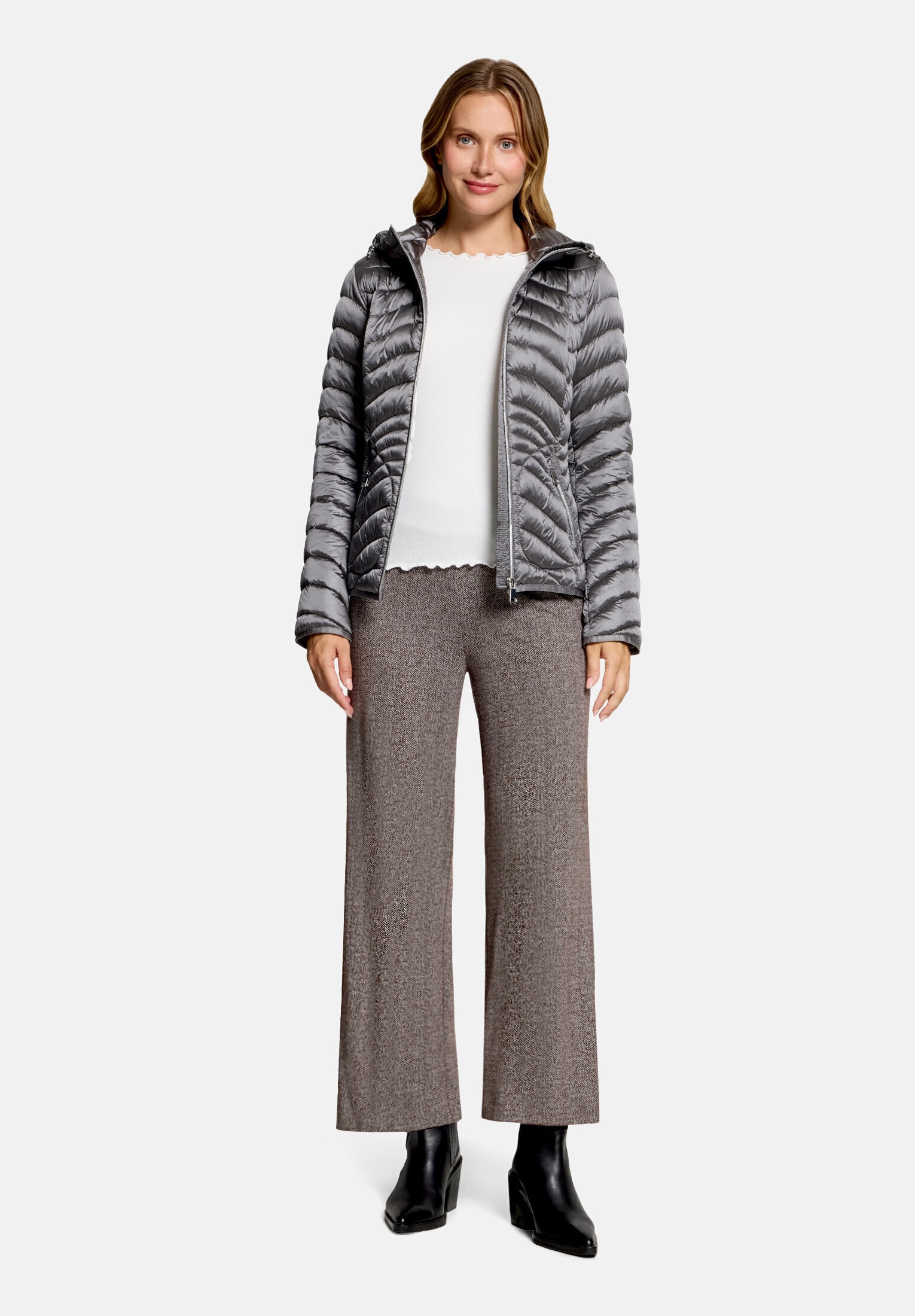 Cartoon Steppjacke "Damen mit Reißverschlusstaschen" mit Kapuze