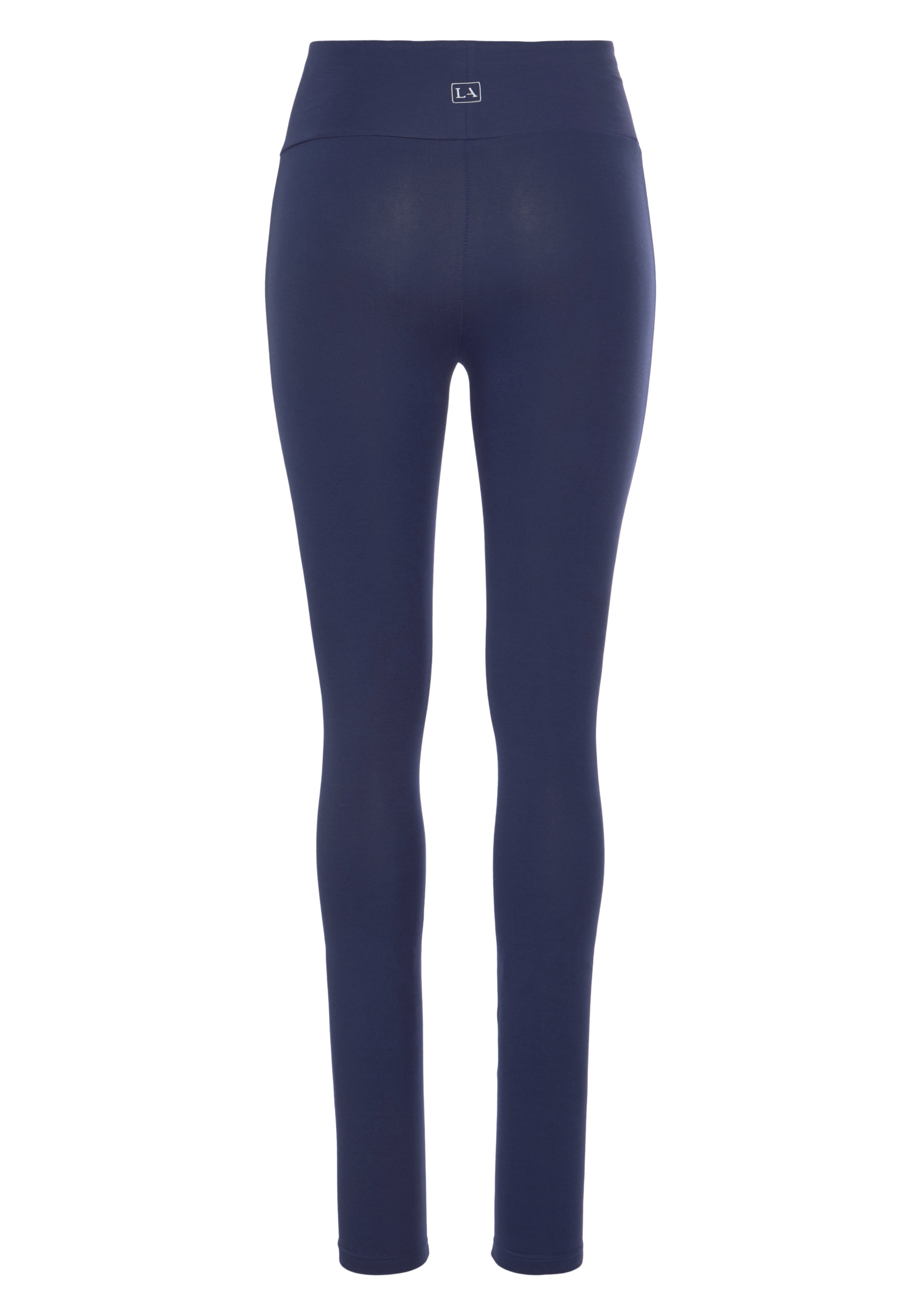 Leggings LASCANA, Damen, Gr. 40/42, N-Gr, blau (marine), Single Jersey, Obermaterial: 95% Baumwolle, 5% Elasthan, unifarben, Basic, Basic lang, Hosen Leggings, mit breitem Bündchen 3