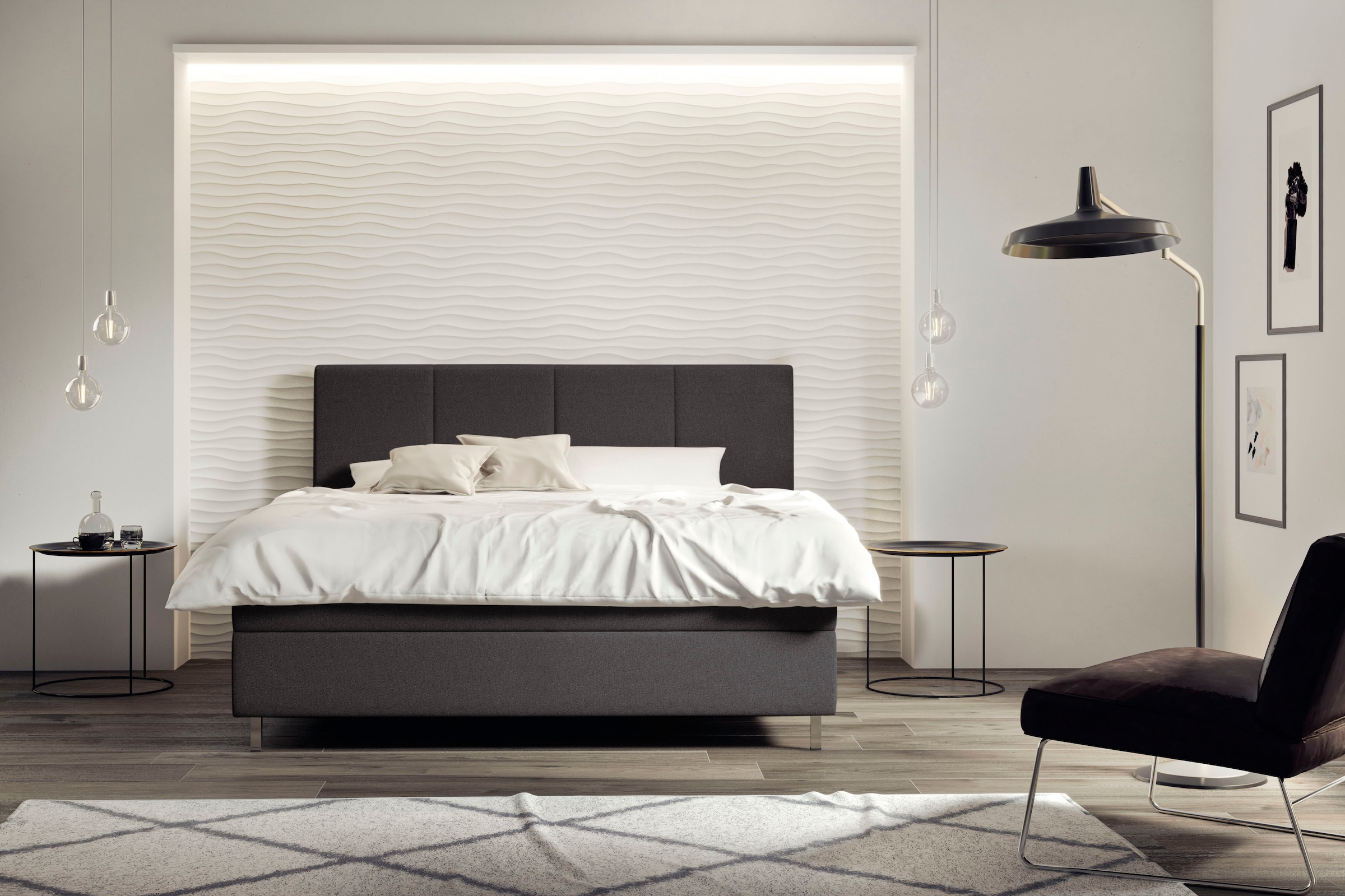 Boxspringbett »Saga«, GELTEX® Next Topper, Metallfuß in Chrom, niedriges Kopfteilhöhe...