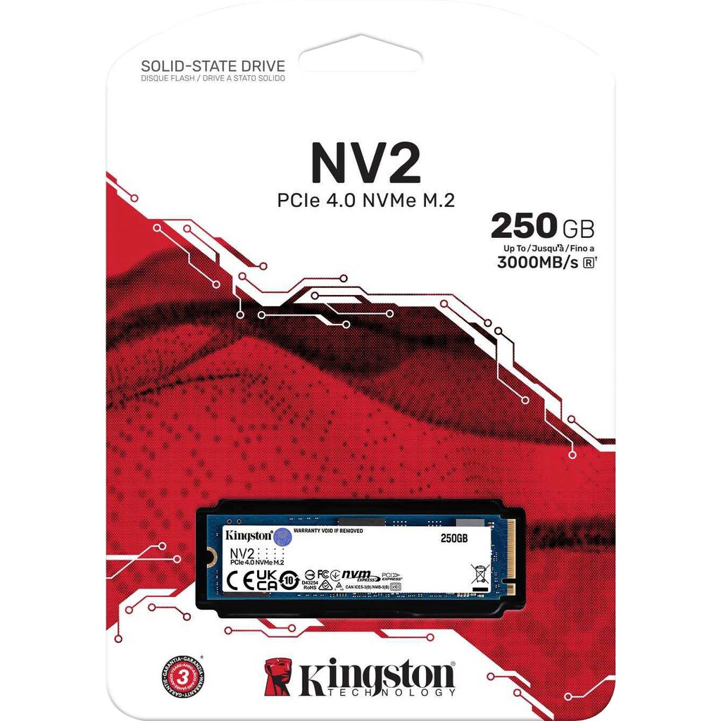 Kingston SSD-Festplatte »NV2 M.2 2280 PCIe 4.0 NVMe SSD 250G«, Anschluss PCIe Gen 4.0 x4