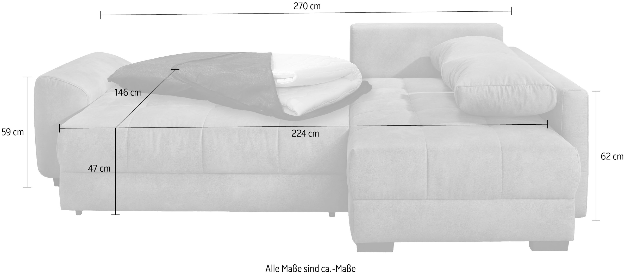 Jockenhöfer Gruppe Ecksofa »Amalfi L-Form, B: 270 cm, Liegefl. 146x224 cm, Dauerschlafsofa« Couch mit Tonnentaschen-Federkern, Topper, Bettkasten & Kissen
