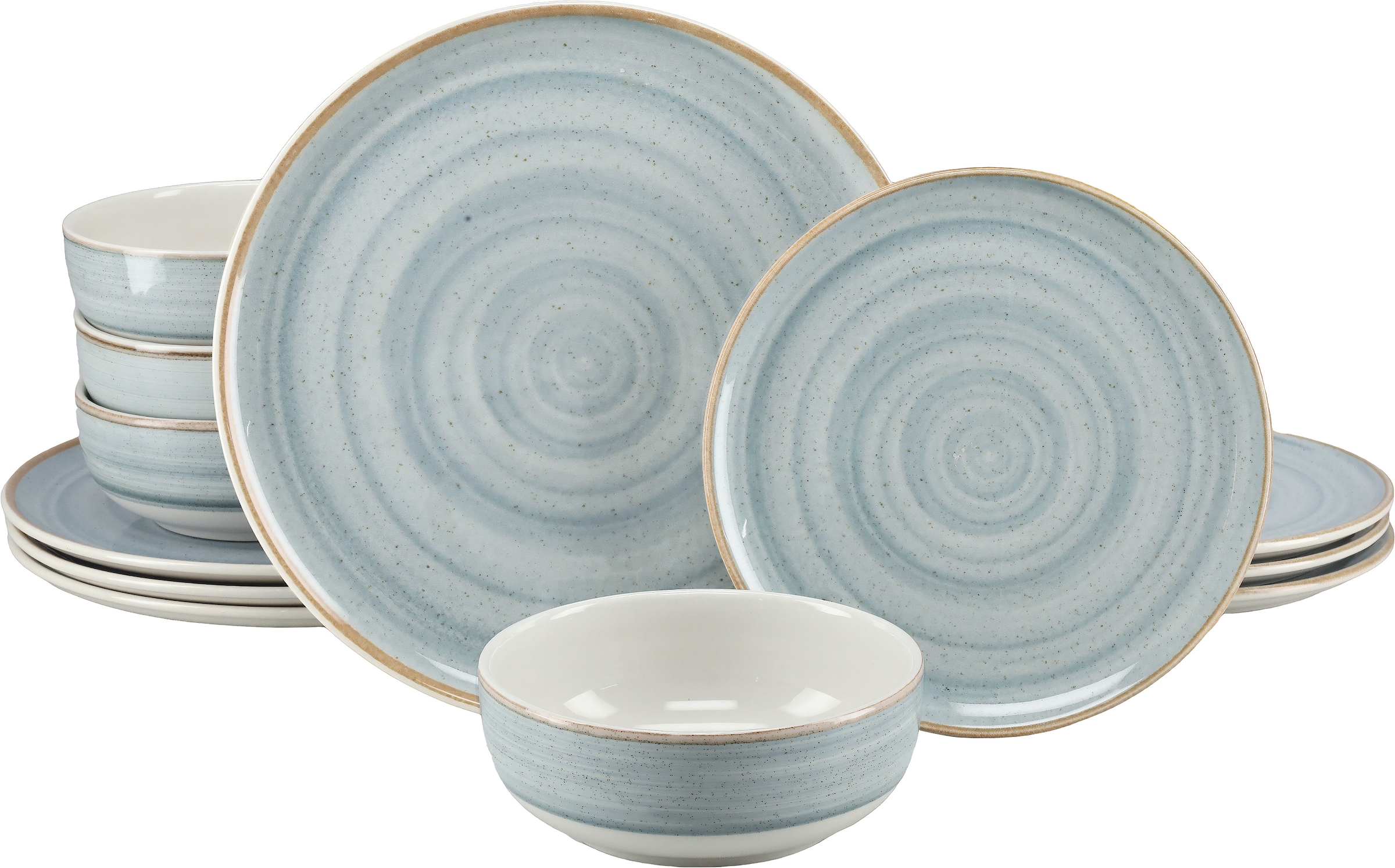 CreaTable Teller-Set "Caoba, Geschirr-Set, 12-tlg." Robustes Steingut, skandinavische Schlichtheit