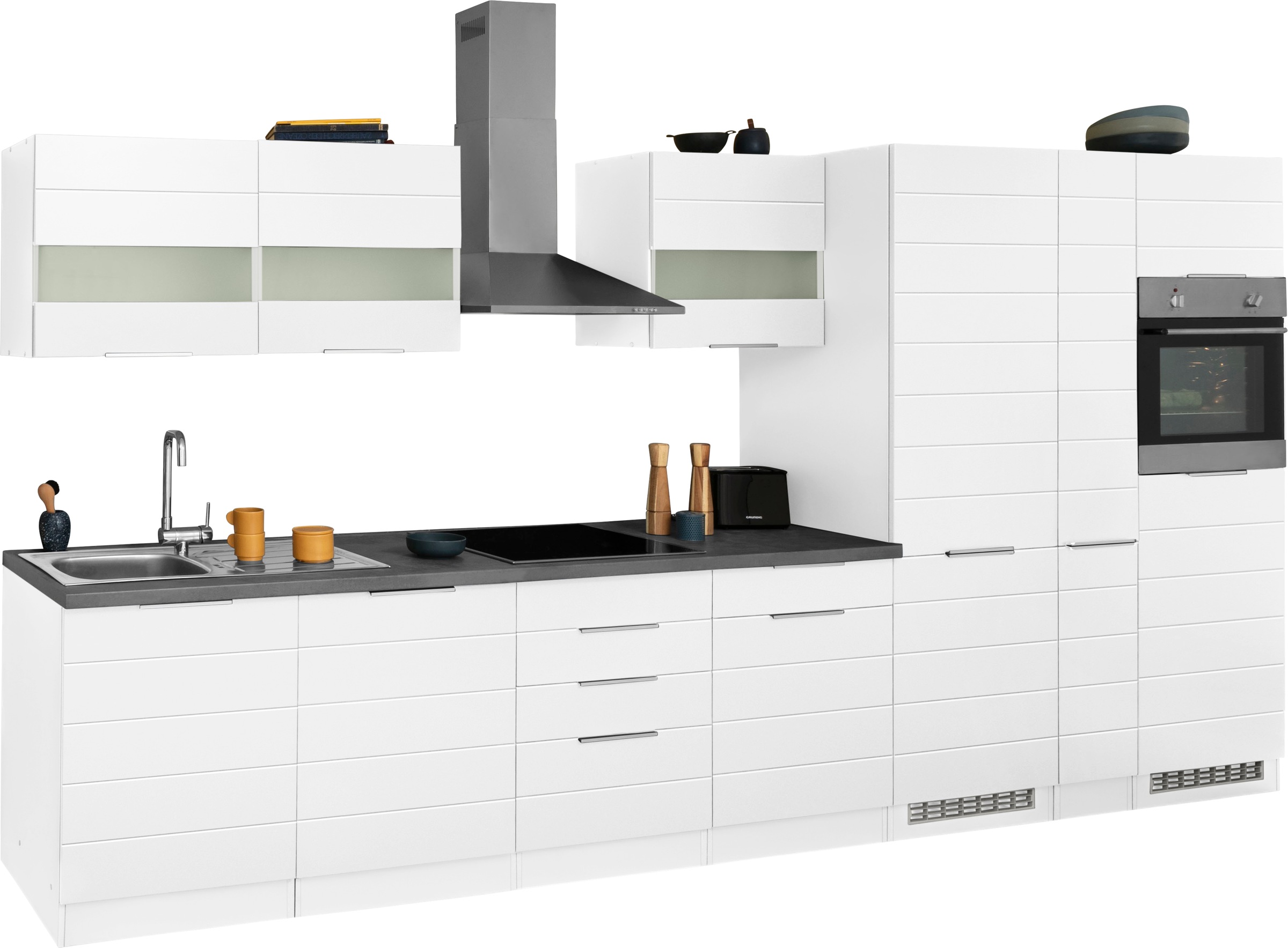 KOCHSTATION Küchenzeile »KS-Luhe«, 390 cm breit, wahlweise mit oder ohne E-Geräten, gefräste MDF-Fronten