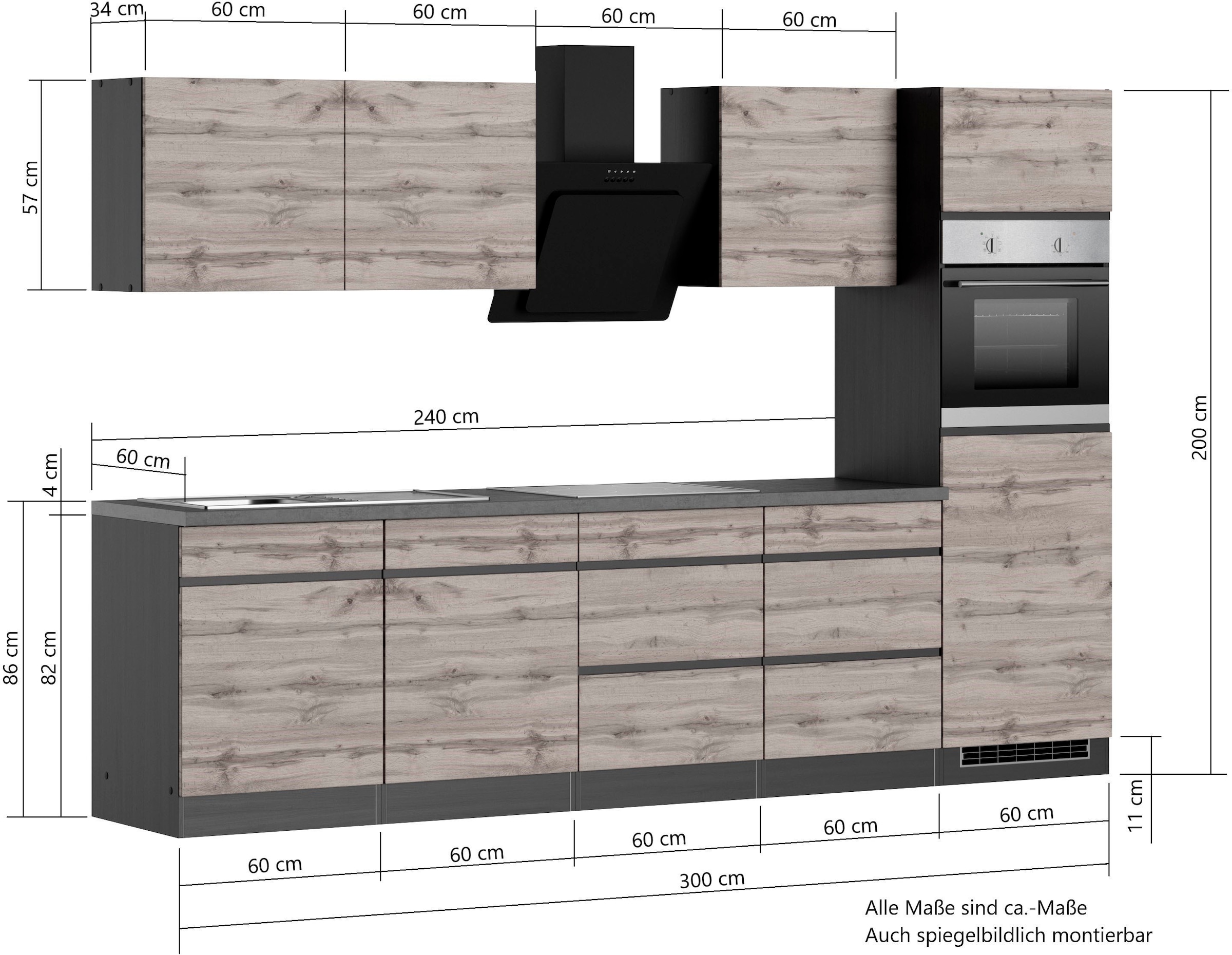 KOCHSTATION Küchenzeile »KS-Riesa« Stellbreite 300 cm, wahlweise mit Induktionskochfeld