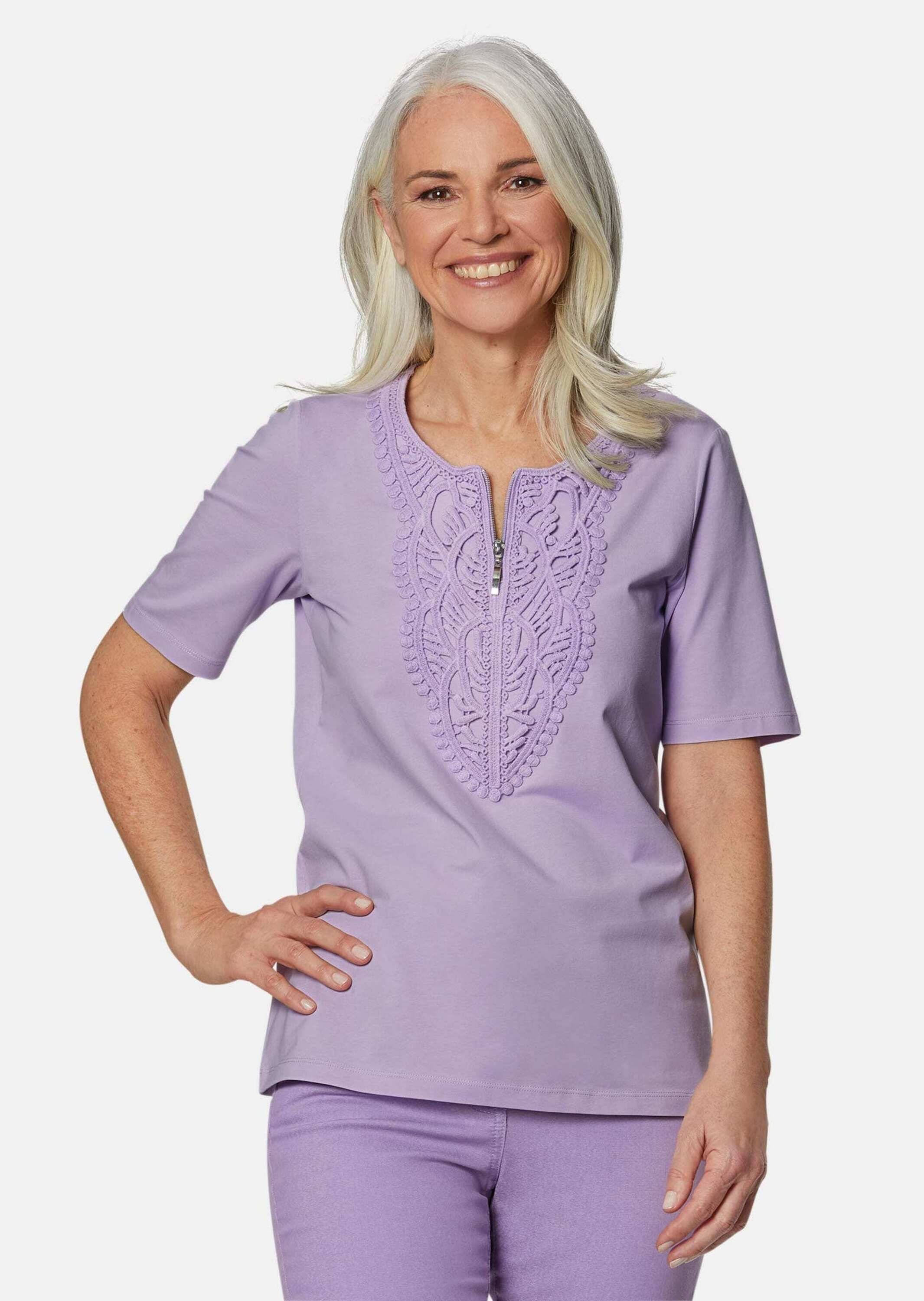 Thumbnail - GOLDNER Kurzarmshirt "Rundhalsshirt mit Häkelspitze" Effektvolle Häkelspitze