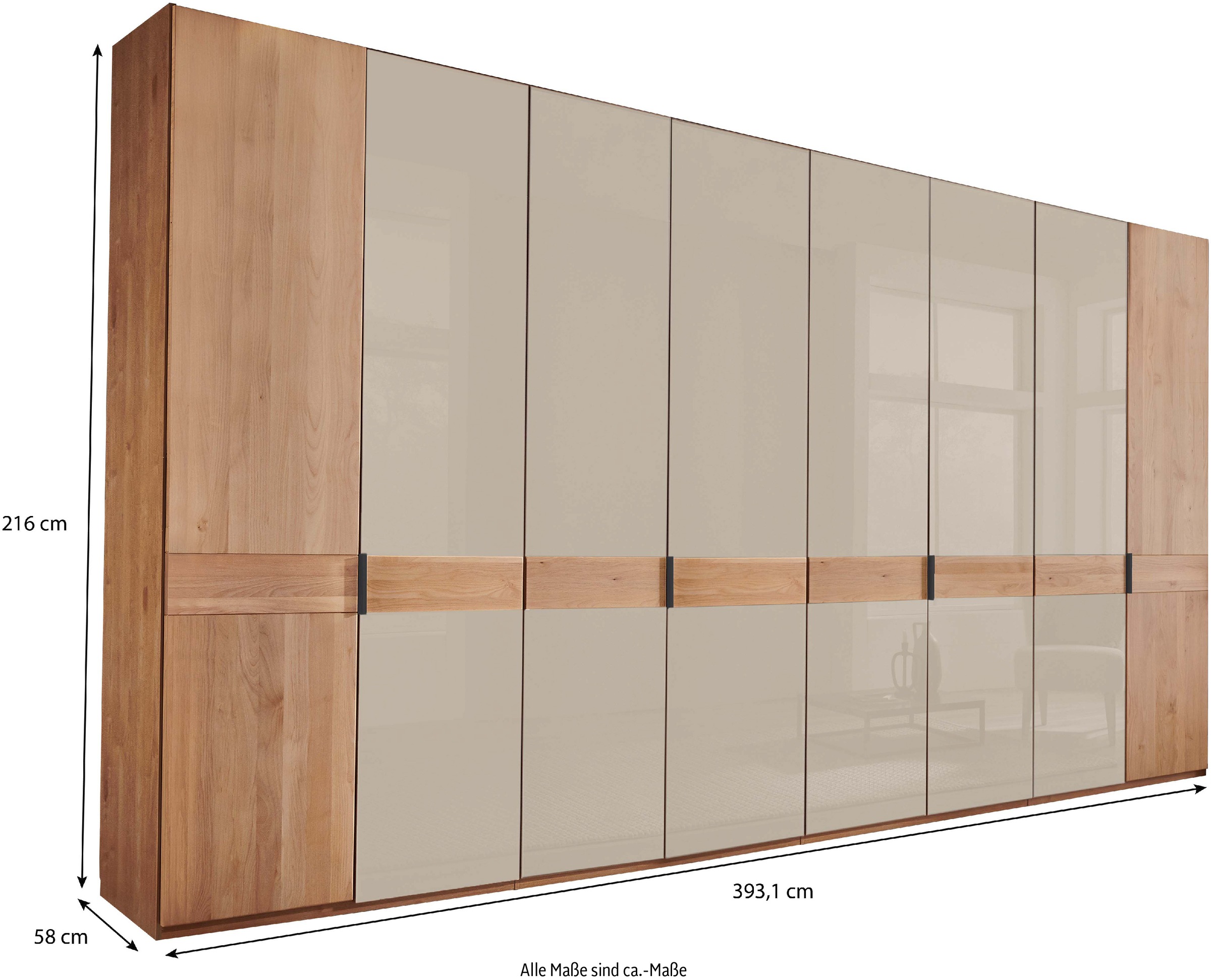 WIEMANN Drehtürenschrank »Cardiff, Massivholztüren in Kombination mit Glas- oder Spiegeltüren«, (4 Breiten, 2 Höhen 216/236cm auswählbar), hochwertiges Design in langlebiger Qualität, viel Stauraum