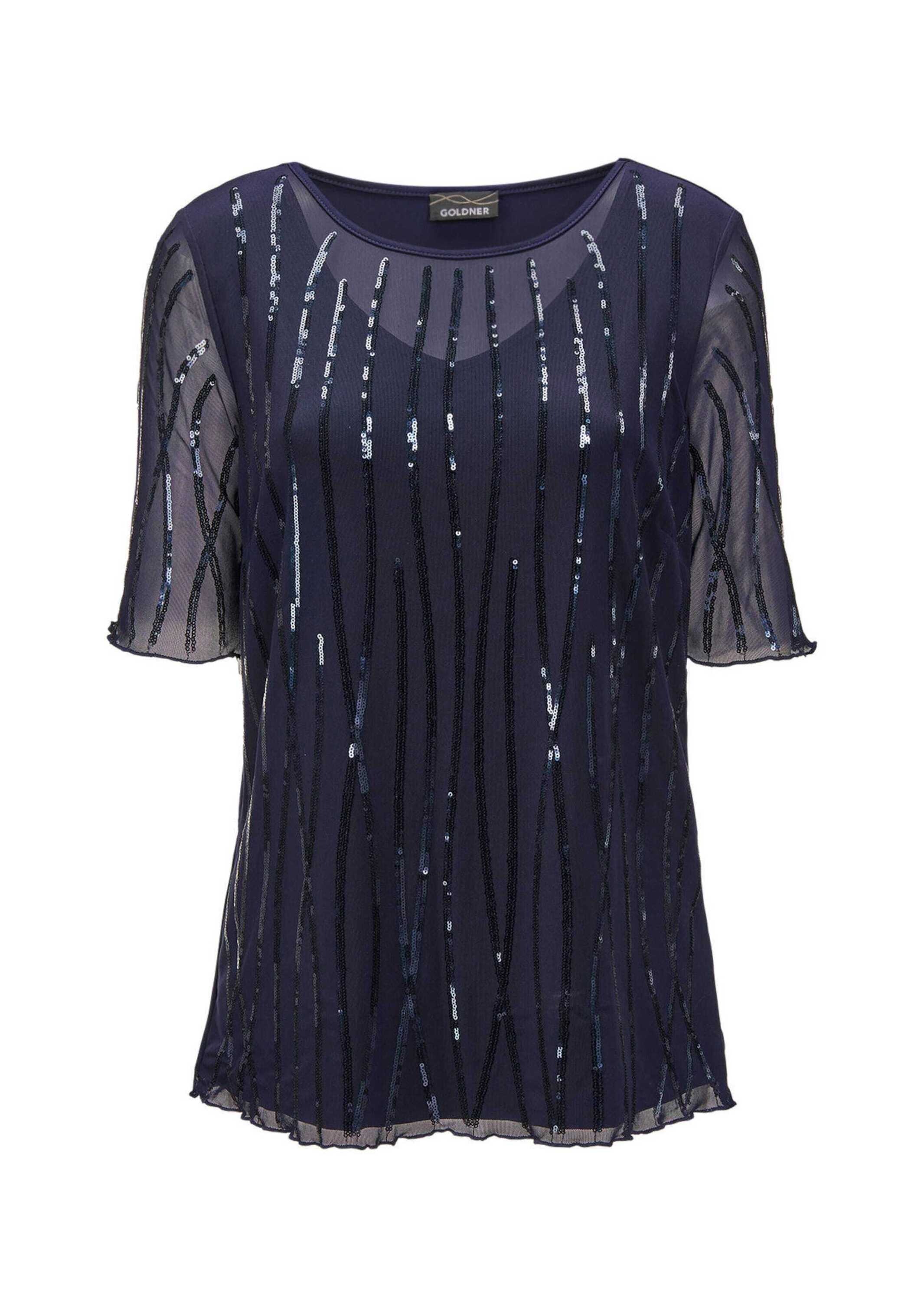 GOLDNER Langarm-Poloshirt "Mit funkelnden Pailletten besetztes Mesh-Shirt" günstig online kaufen