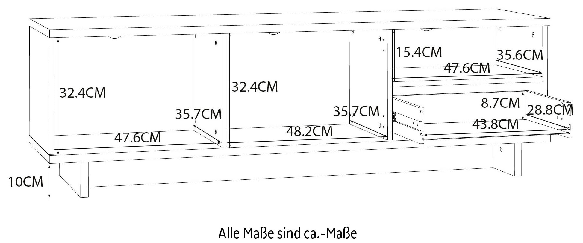 FORTE TV-Schrank »Chesapeak TV-Schrank, 2 Türen, 1 Schubkasten, Metallfüße, 150 cm breit«, (B/H/T 149,6/47,3/41,3 cm), TV-Bank, 150 cm breit, Metallfuß, 2 Türen, 1 Schublade, offenes Fach
