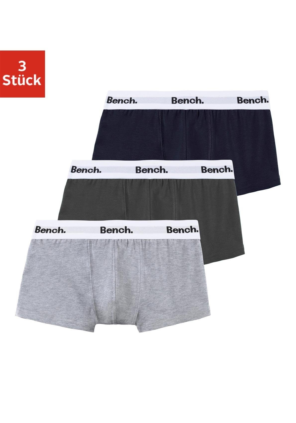 BENCH. Jungen Boxer "Boxershorts für Jungen", Gr. 146, blau, Jersey, Obermaterial: 95% Baumwolle, 5% Elasthan, unifarben, Unterhosen, mit weißem Bund