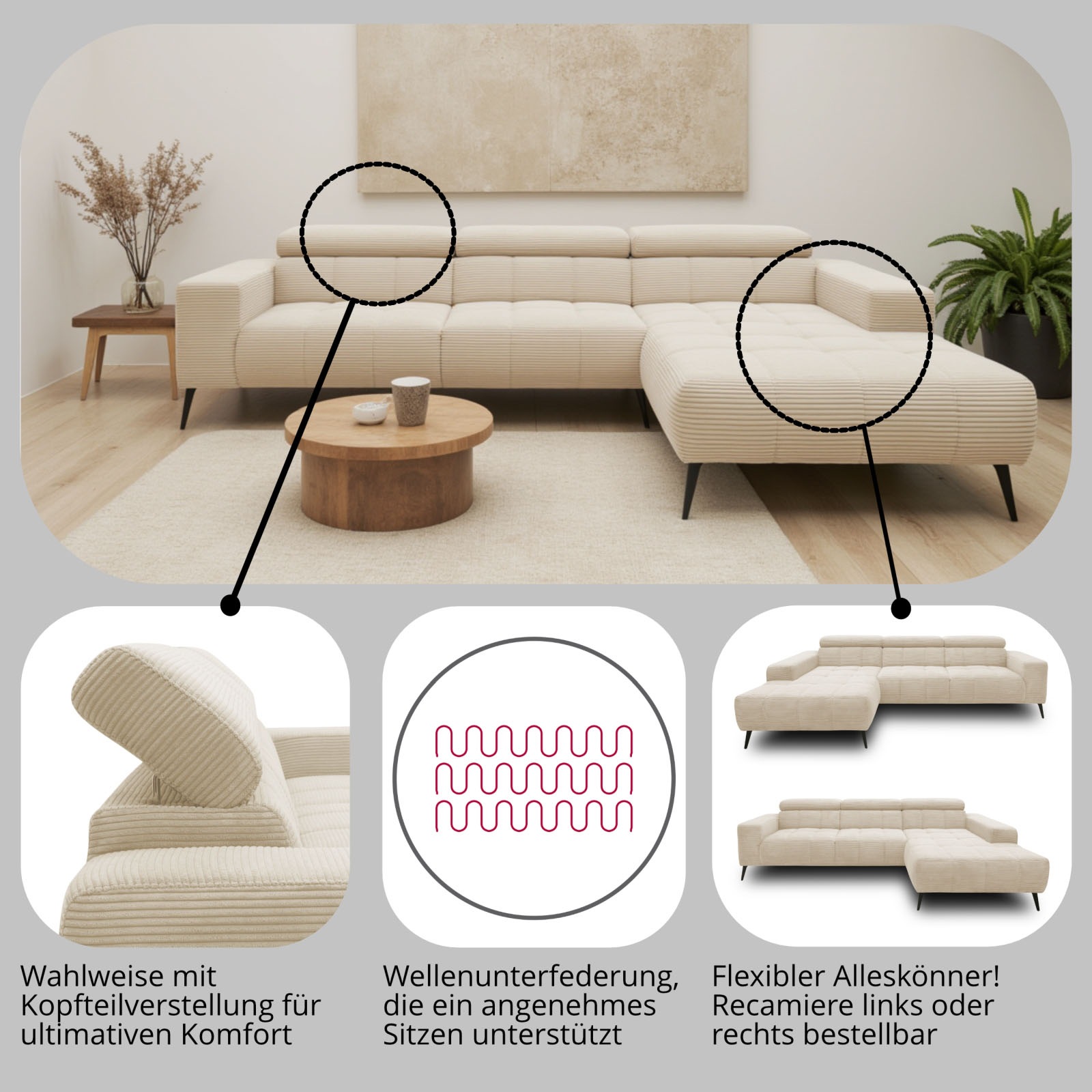 DOMO collection Ecksofa "Trento L-Form, mit Kufenfuß oder Einzelfuß" wahlwe günstig online kaufen