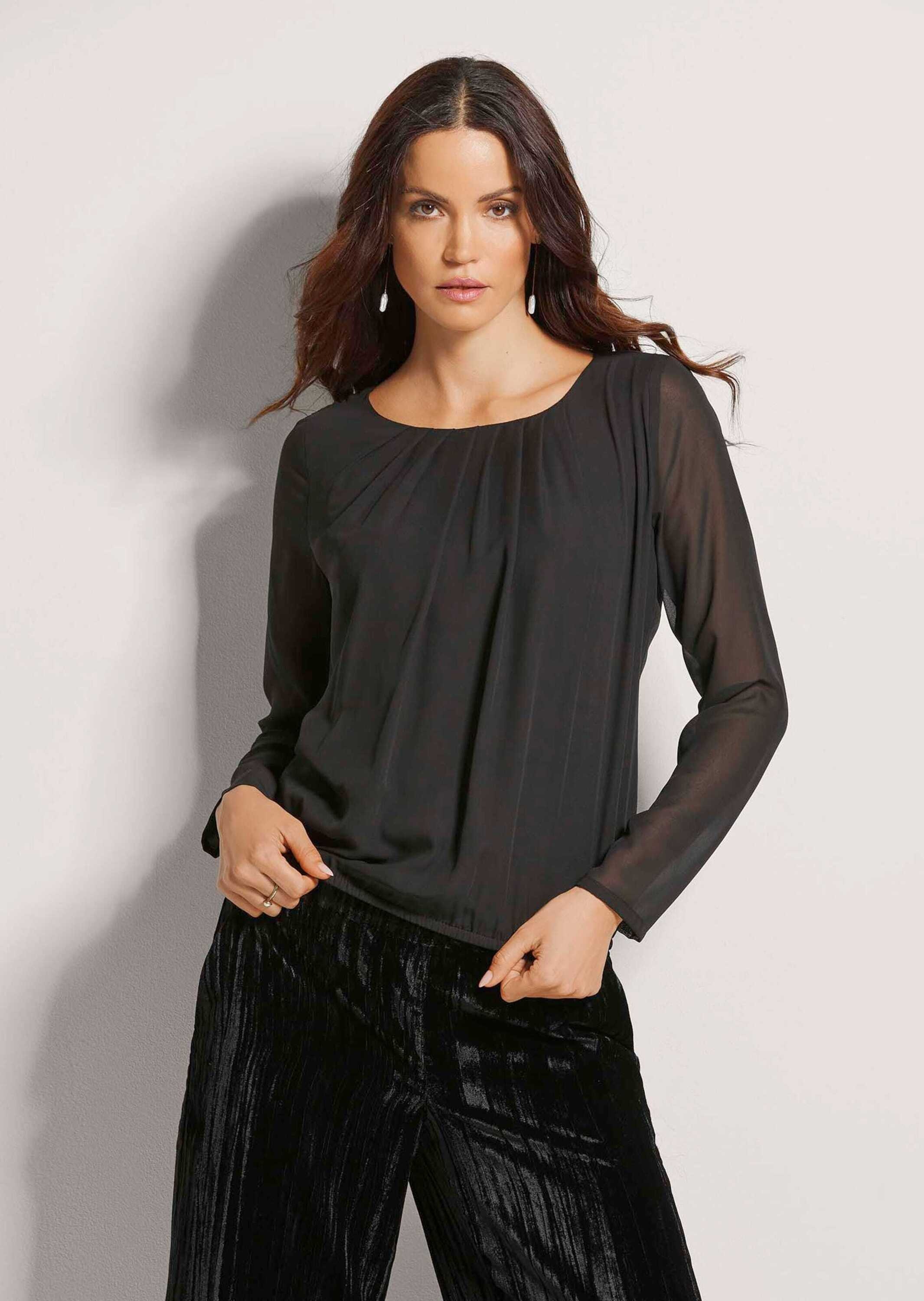 MADELEINE Langarmbluse "Bluse Rundhals-Bluse mit transparenten Ärmeln" günstig online kaufen