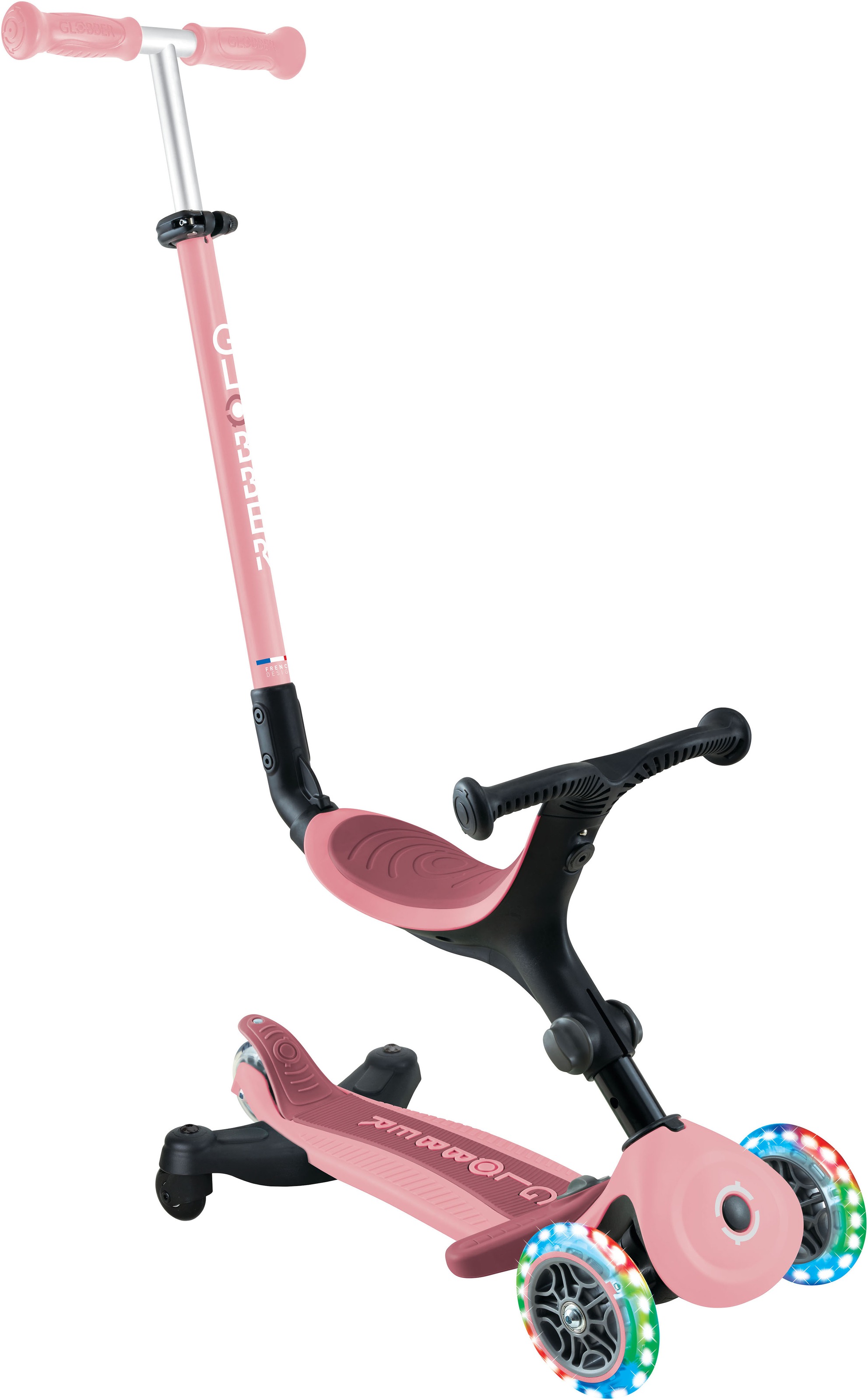 GLOBBER Kinder Tretroller "GO-UP ACTIVE LIGHTS 360, mit Leuchtrollen", rosa, B:29cm L:67cm, Roller, Aufsitzrad, Laufrad und Scooter