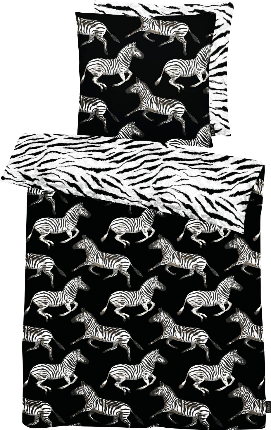 APELT Wendebettwäsche »Theo«, (2 tlg.), Kunstvoll gemalte Zebras und auf der Rückseite im Zebramuster