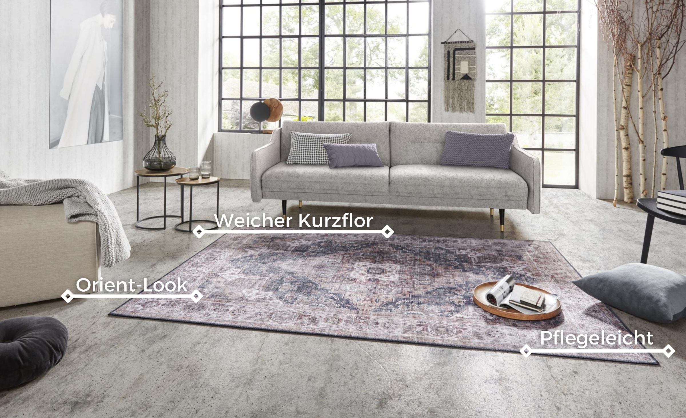 Teppich HANSE HOME "Sylla" Gr. 3, grau (kitt), B:120cm H:5mm L:160cm, Polyester, Teppiche, Teppich, Orientalisch, Läufer, Vintage, Wohnzimmer, Schlafzimmer, Esszimmer 2