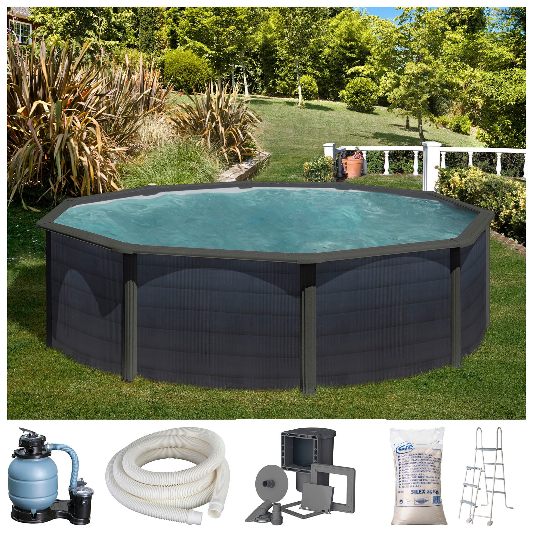 Gre Rundpool "GRAPHITE" 4-tlg., Stahlwandpool, in verschiedenen Größen günstig online kaufen