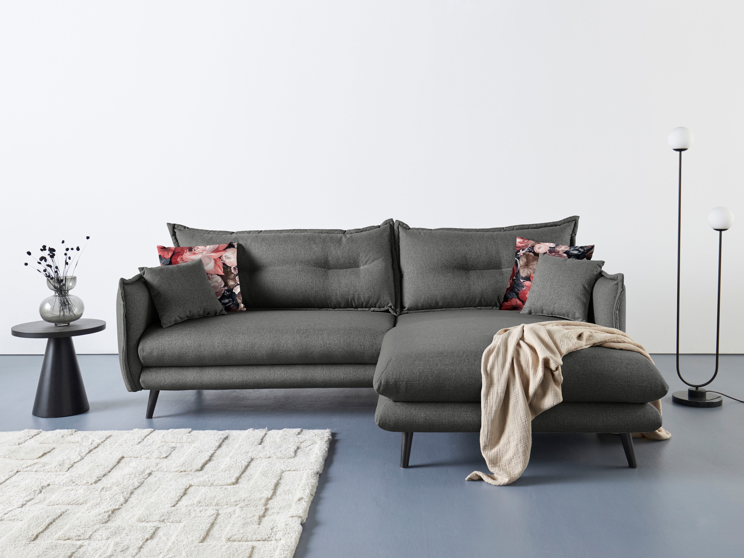 Home affaire Ecksofa "Levke, 255 x 180 cm, modern und bequem" Struktur fein, L-Form, inkl. Rücken- und Zierkissen