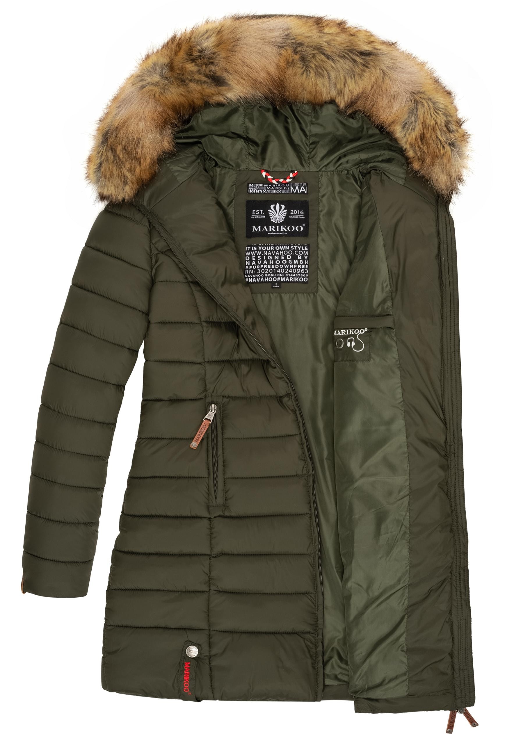 Marikoo Steppmantel »Rose-Stepp«, zeitloser Winterparka mit großer Kunstfellkapuze