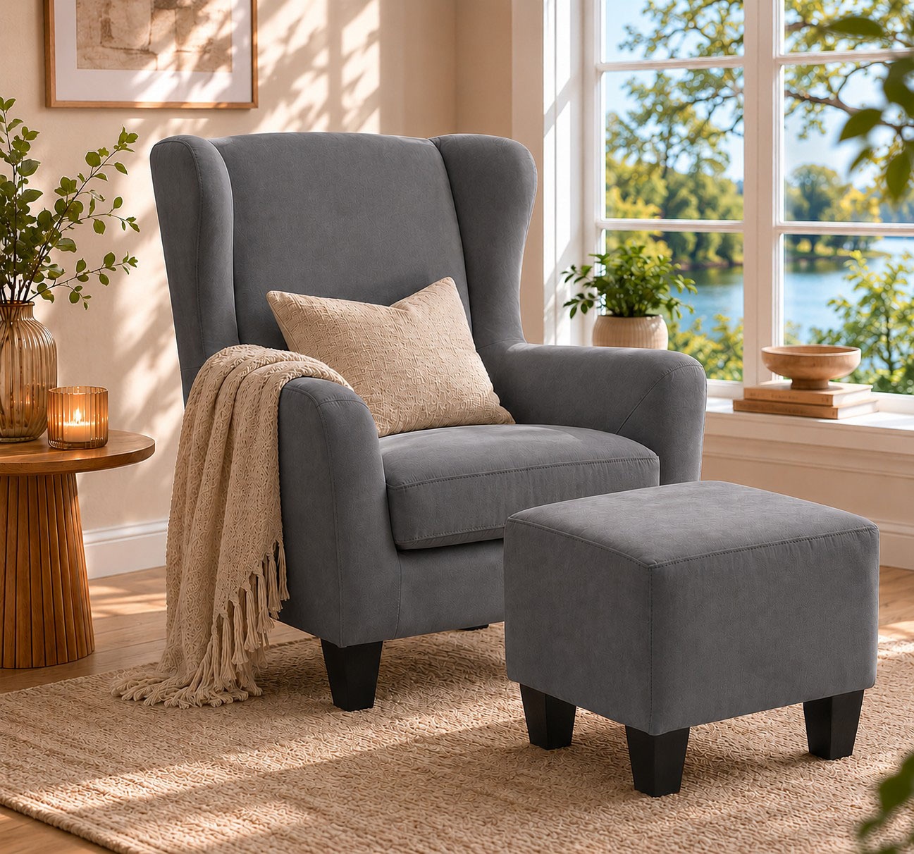 Home affaire Ohrensessel »Chilly, Sessel mit Hocker« Set, bestehend aus Sessel und Hocker, 2 Stk. tlg. in Cord und Microfaser-Bezug