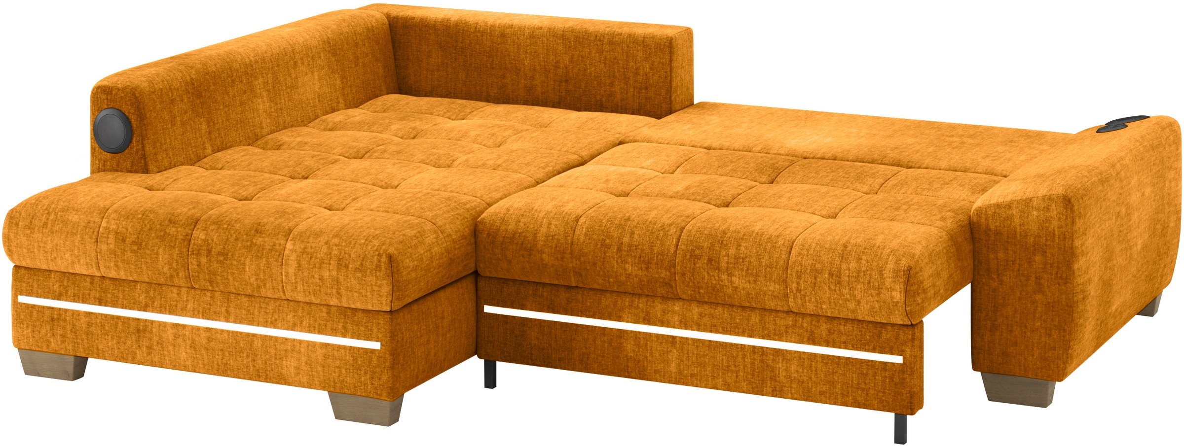 Mr. Couch Ecksofa »Nikita II, L-Form«, RGB-LED, Bluetooth-Soundsystem, wahlweise mit Bett, Bettkasten
