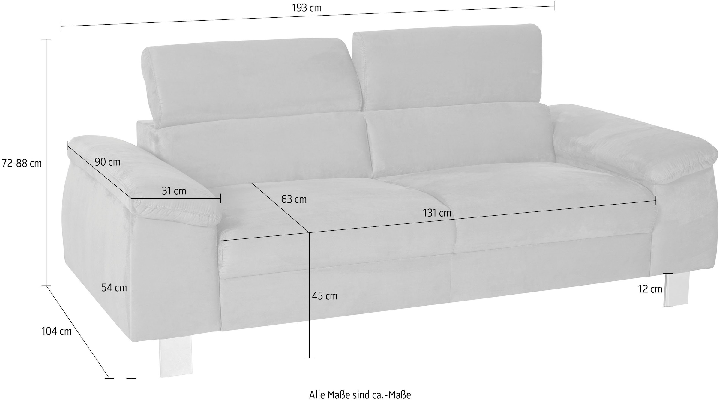 COTTA Polstergarnitur »Komaris, B: 193 bzw. 100 cm«, (Set), Set: 3er-Sofa & Hocker, mit Kopfteilverstellung