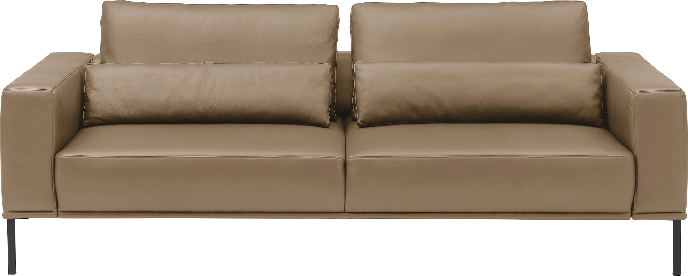 2,5-Sitzer MUSTERRING, B:202cm H:88cm T:107cmmacchiato, 100% Leder, Sofas, "JustBPM100", wahlweise mit Nierenkissen und mot. Sitzauszug, Metallfuß in