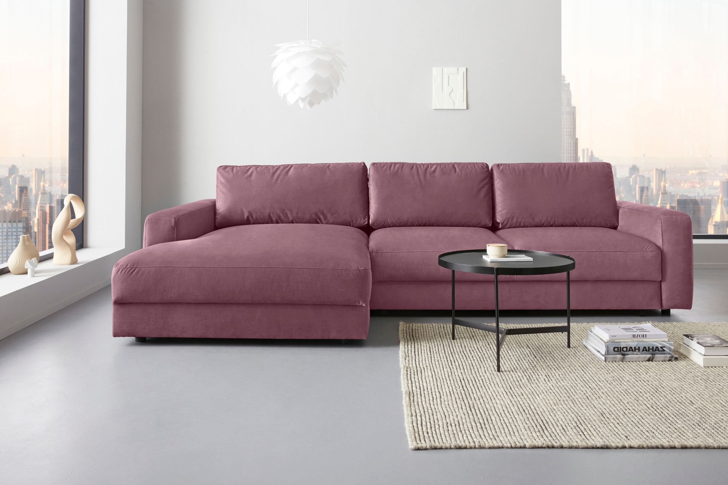 Places of Style Ecksofa »Bloomfield, L-Form«, extra tiefe Sitzfläche, wahlweise mit Sitztiefenverstellung