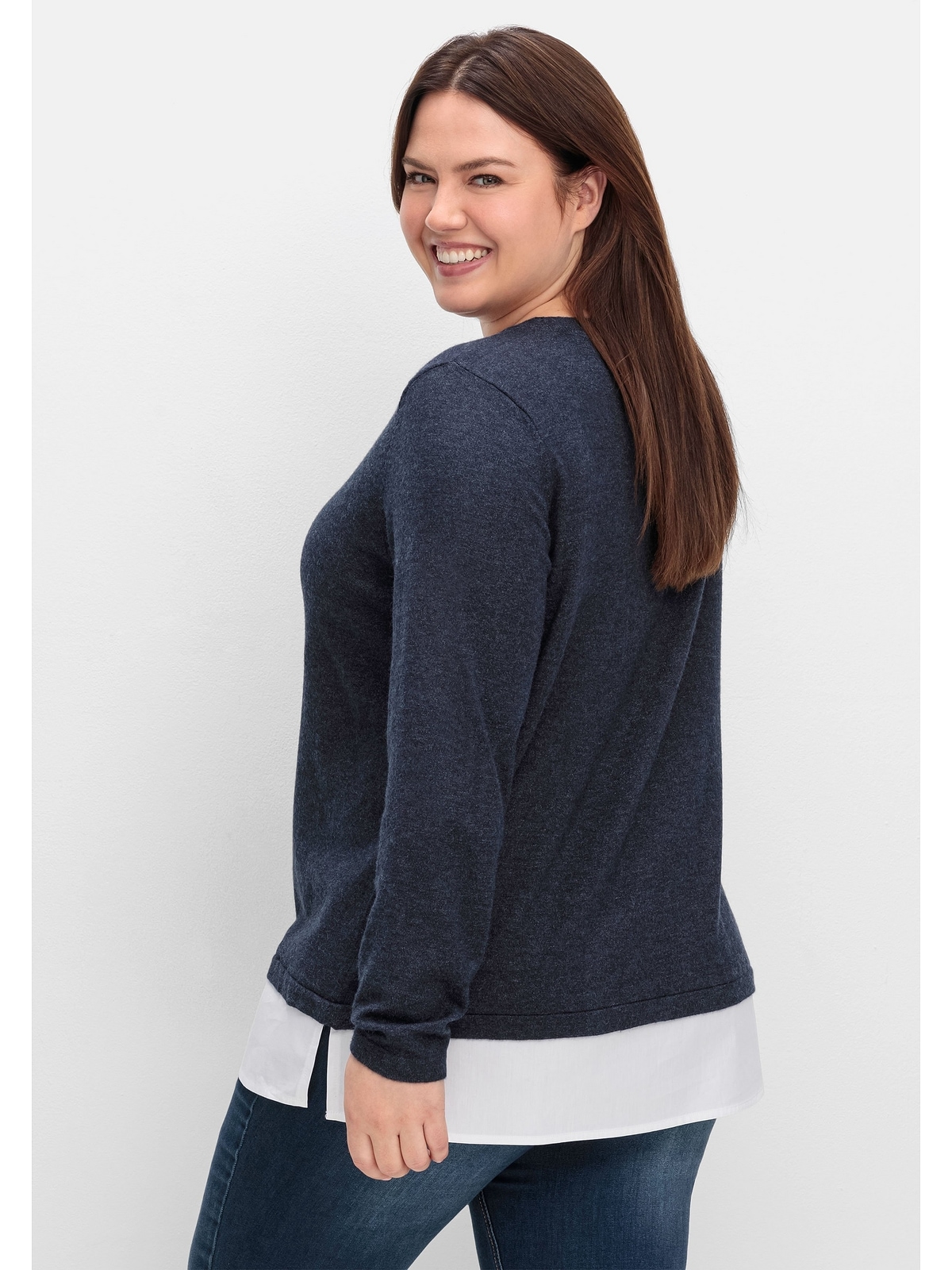 Sheego Strickpullover »Große Größen«, im Lagenlook, mit Blusenbesatz