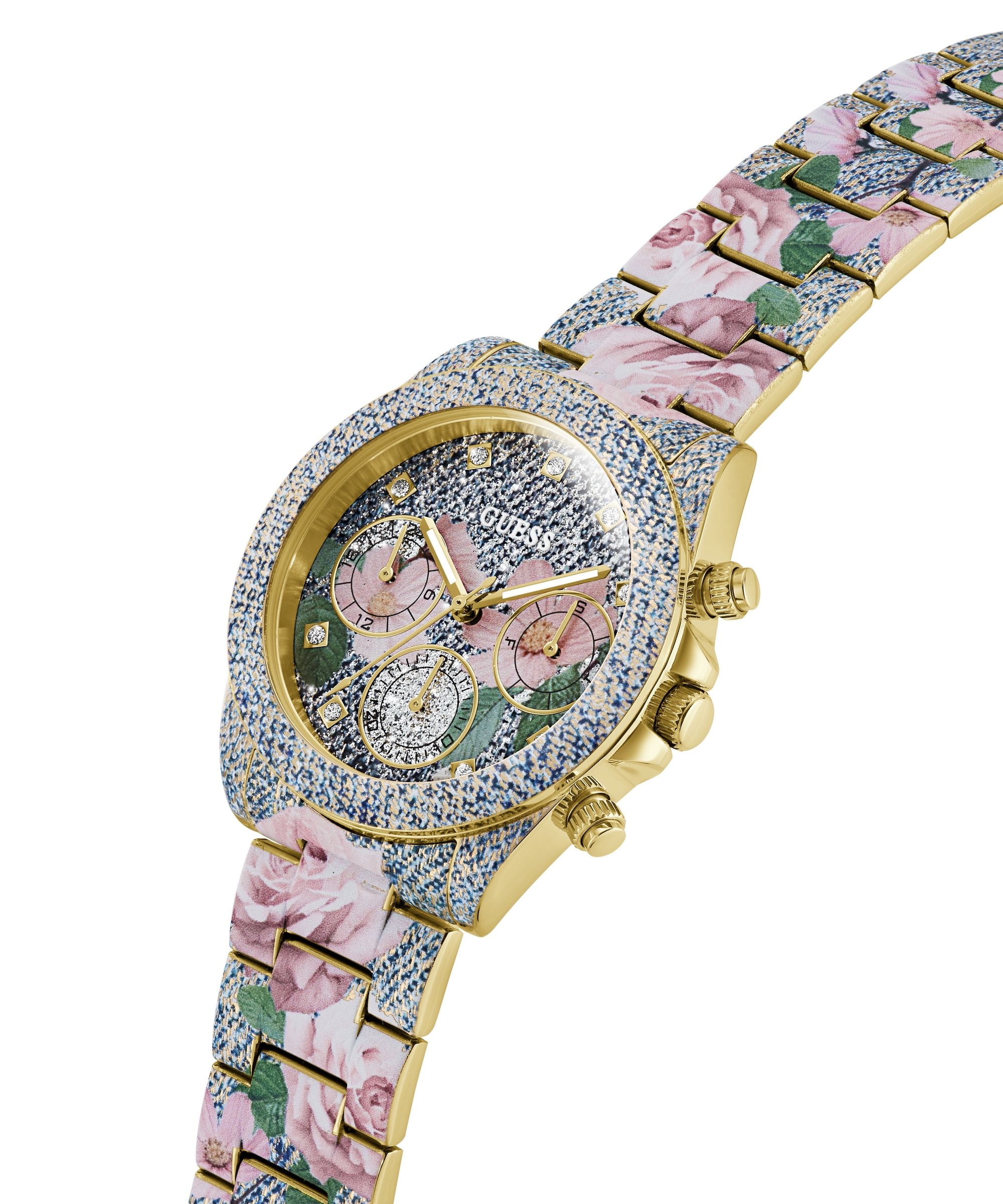 Guess Multifunktionsuhr »ROSALIE« Quarzuhr, Armbanduhr, Damenuhr, Edelstahlarmband, analog, Wochentag