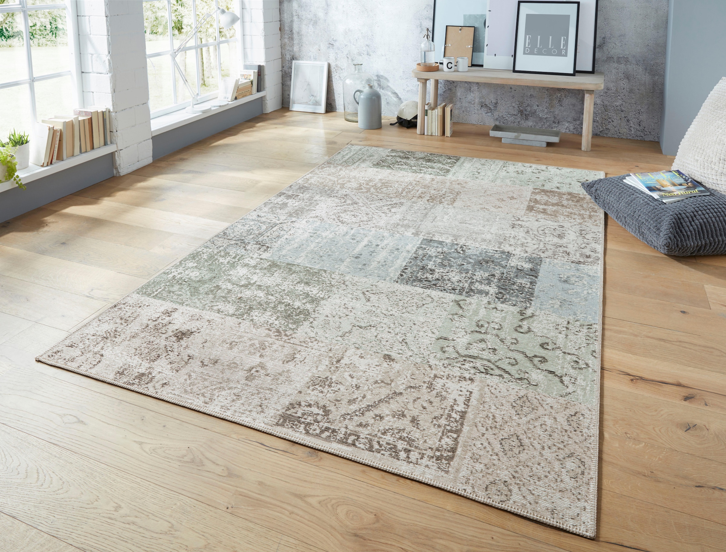 ELLE DECORATION Teppich »Toulon«, rechteckig, 4 mm Höhe, Flachgewebe, Patchwork Look, Hochwertiger Materialmix