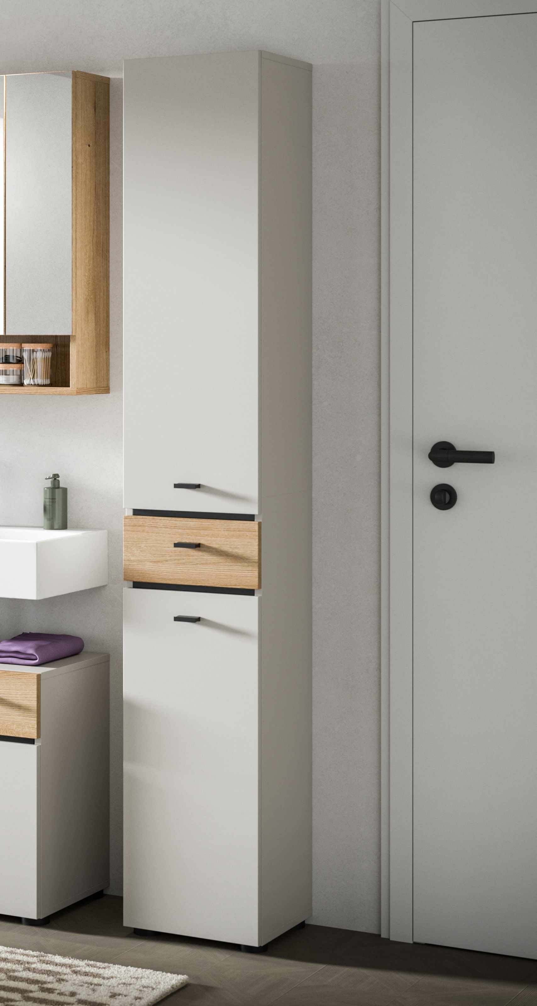 welltime Hochschrank "VANN, Höhe 191cm, 2 Türen, 1 Schubkasten, Türanschlag günstig online kaufen