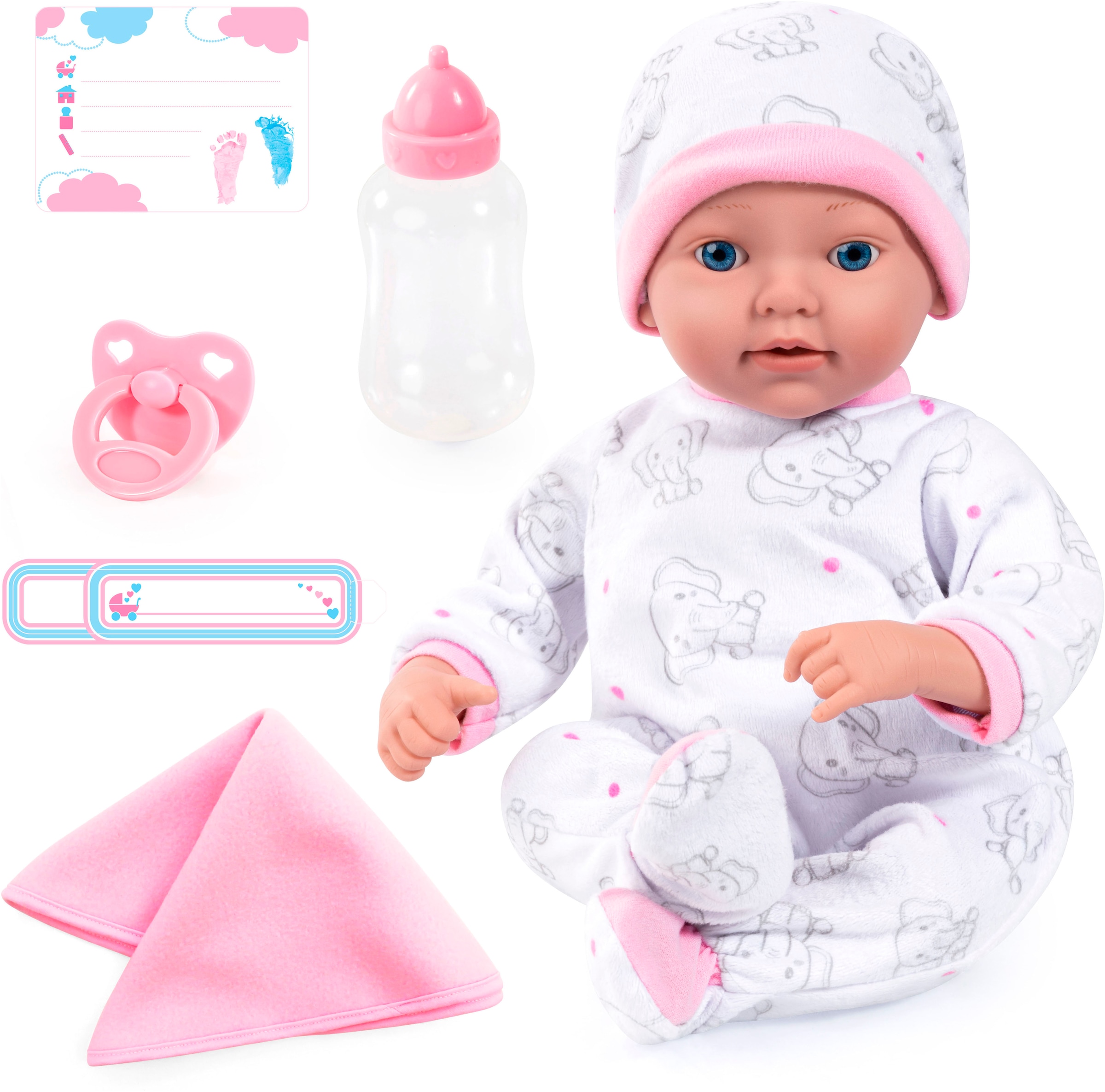 Babypuppe »Reborn Baby, 38 cm Elefantenmuster«, (4 tlg.)