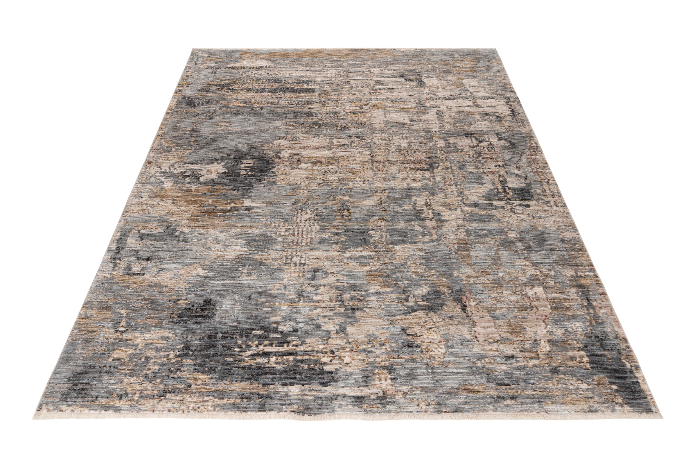 Teppich OBSESSION "My Picasso 698", blau, B:200cm H:10mm L:290cm, Polyester, Teppiche, Teppich, modernes abstraktes Design, Hoch-Tief Effekt, mit Fransen 3