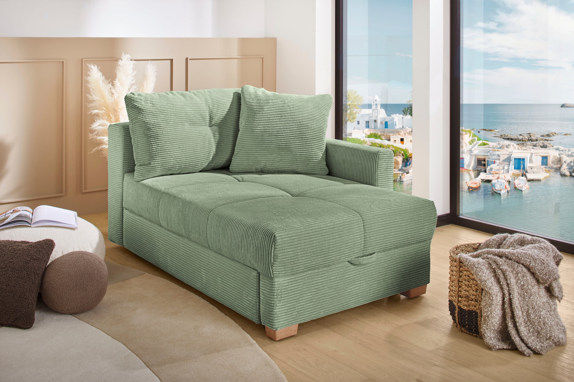 Jockenhöfer Gruppe Recamiere "Romeo, B: 164 cm, Liegefl: 90x210 cm, Schlaffunktion" Schlafsofa mit Bettfunktion, Bettkasten & Kissen, Federkern