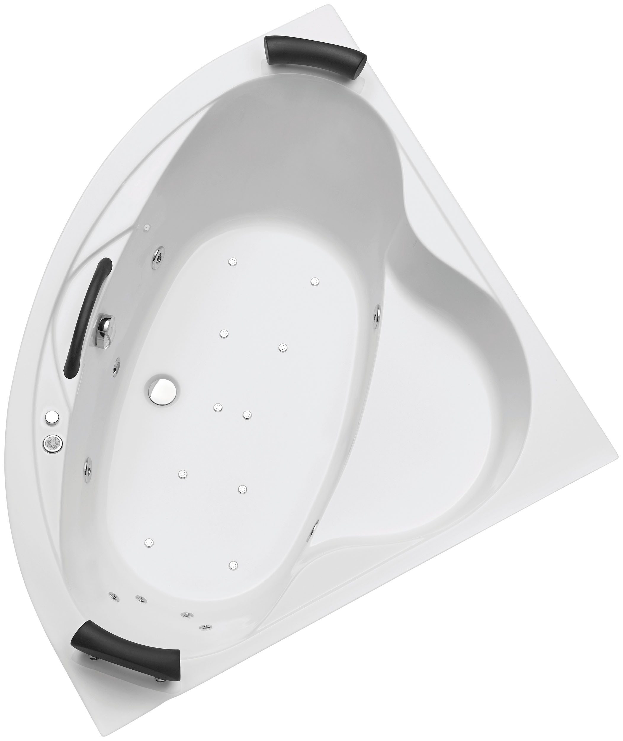 Whirlpool-Badewanne OTTOFOND, B:140cm L:140cm, weiß, Sanitäracryl, Badewannen, "Siam", 140 cm, inkl. 2 Nackenstützen und 1 Griff in schwarz
